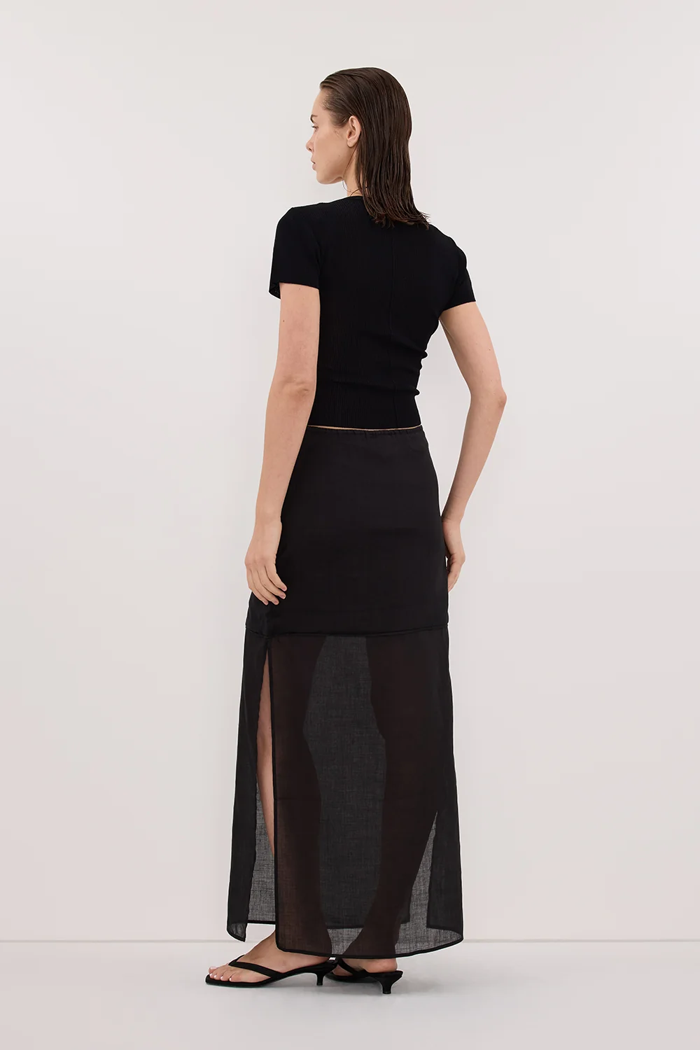 KAI BLACK RAMIE MIDI SKIRT - Image 4