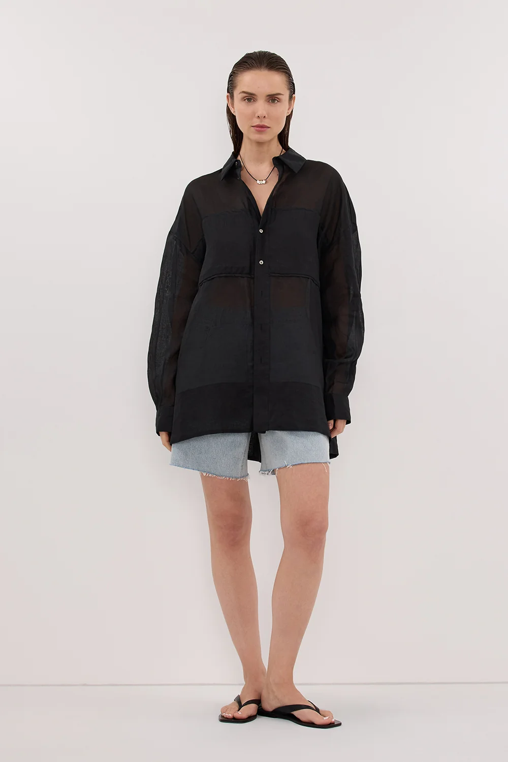 KAI BLACK OVERSIZED RAMIE LONG SLEEVE SHIRT