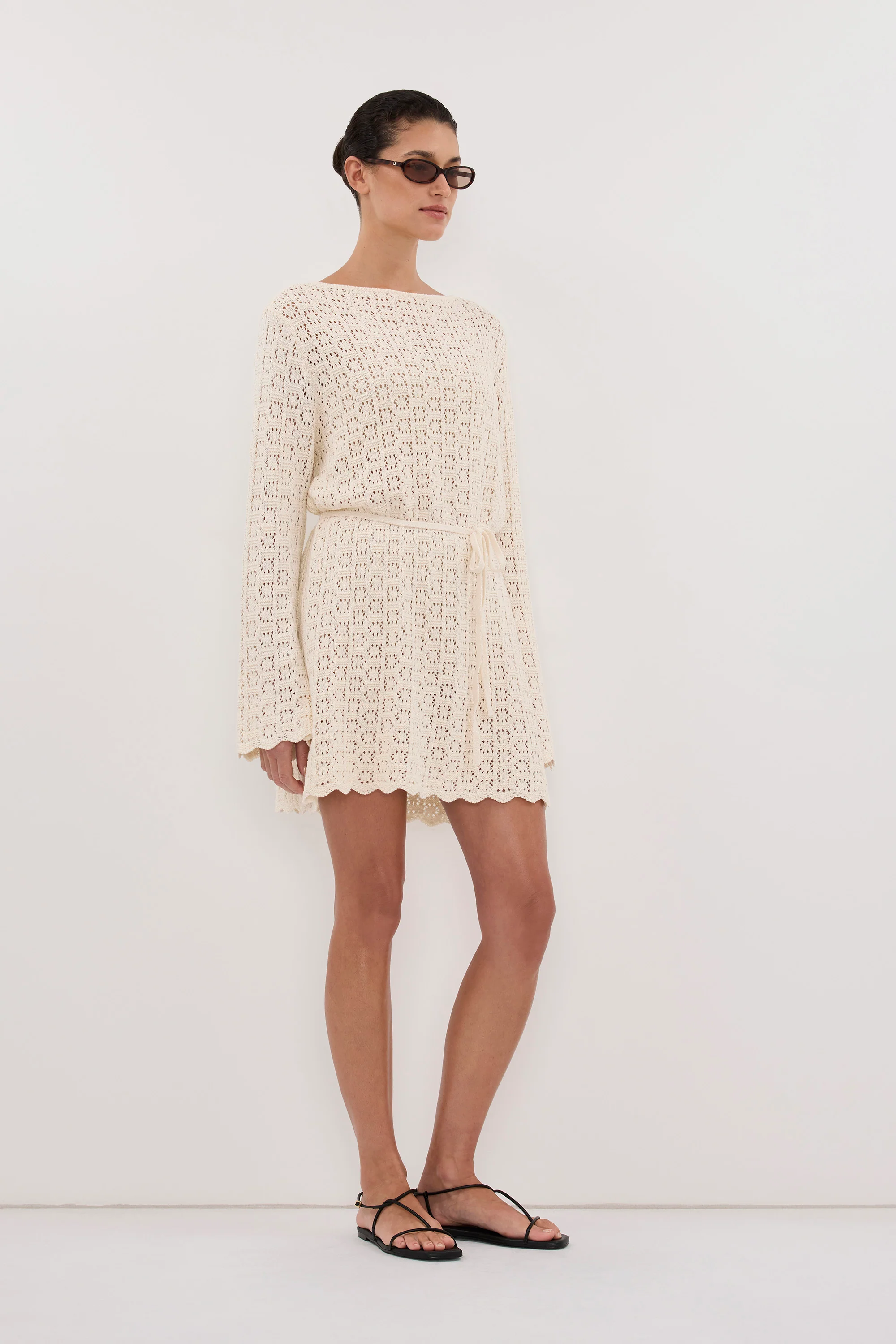 KEIRA NATURAL LONG SLEEVE KNIT MINI DRESS - Image 4