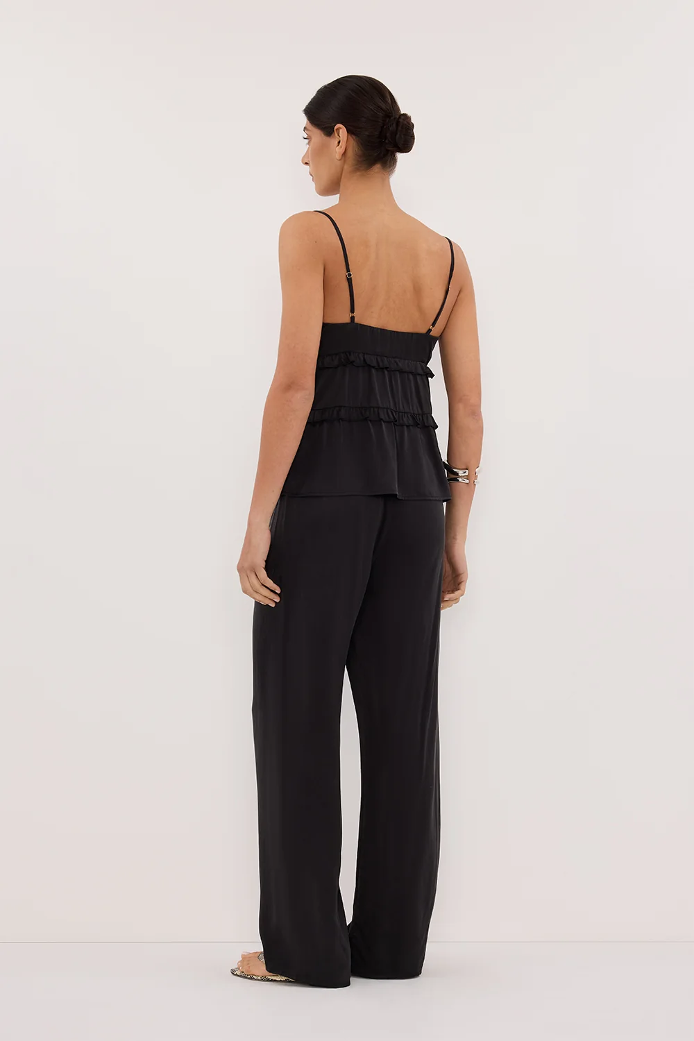 LENA BLACK SILK SLEEVELESS FRILL TOP - Image 4