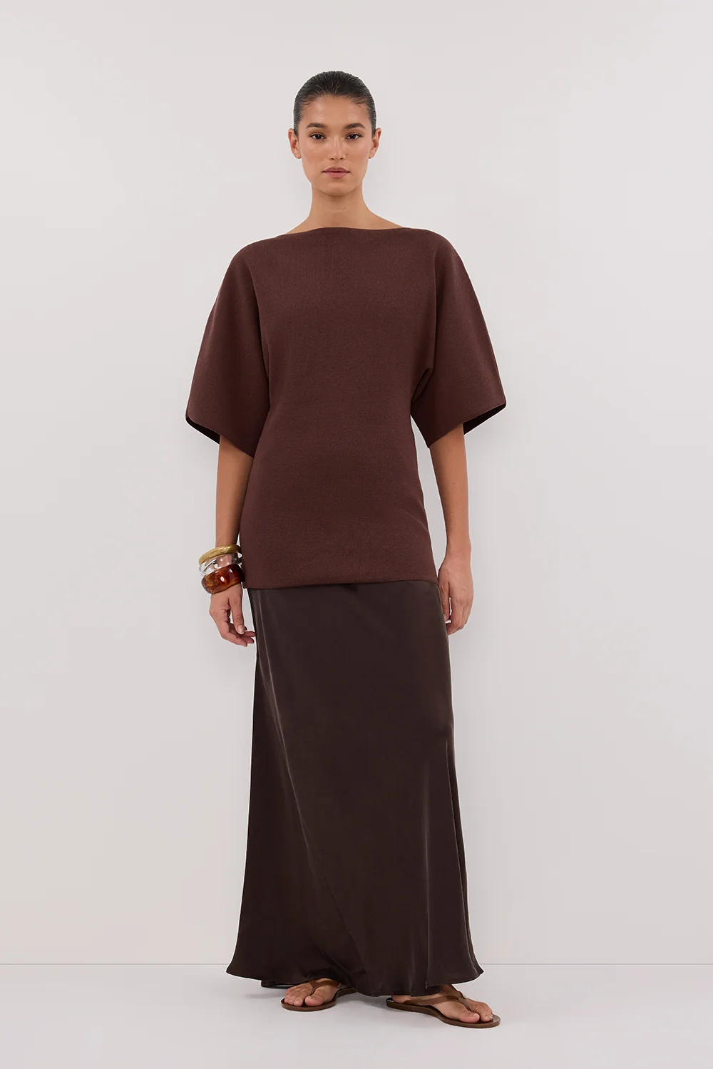 LIA WALNUT SLEEVED KNIT TOP