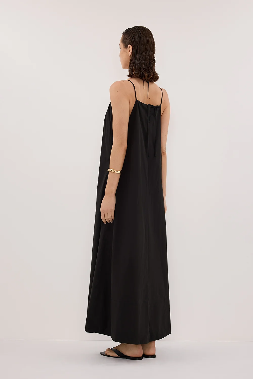 LIANA BLACK SLEEVELESS POPLIN TENT MIDI DRESS - Image 5