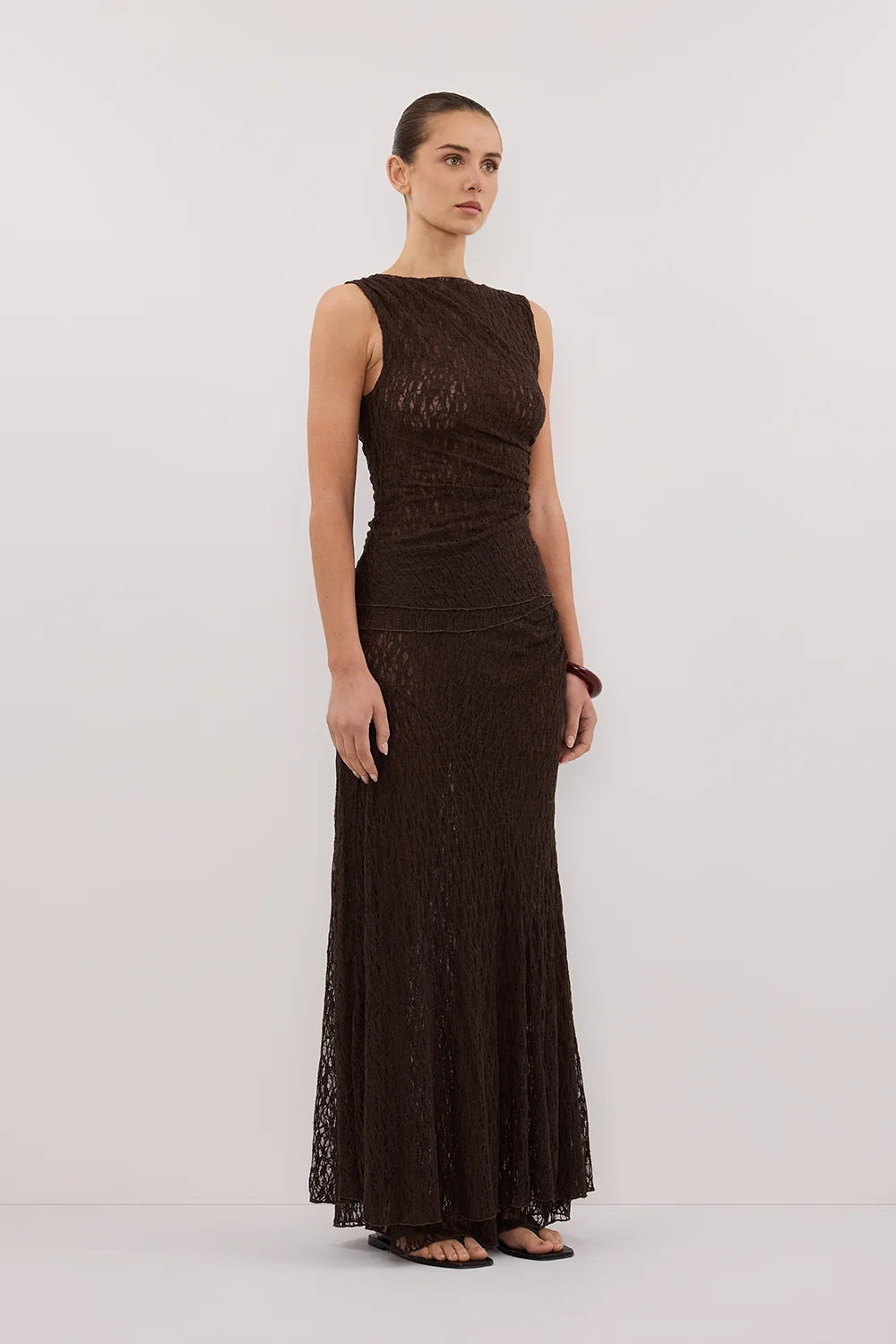 LIZZIE DARK CHOC LAYERED LACE MIDI SKIRT - Image 7