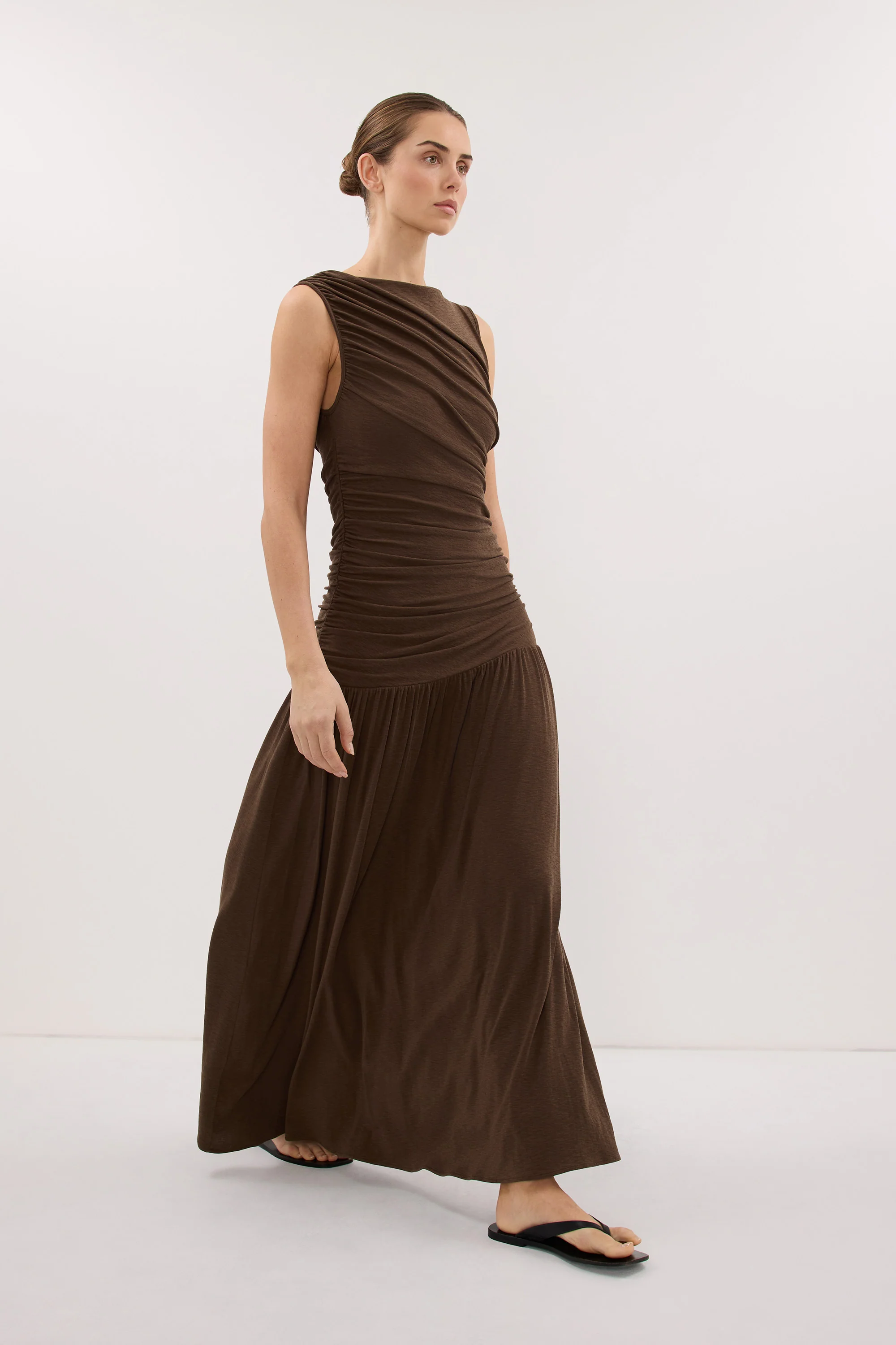 LOLA KHAKI RUCHED MAXI DRESS - Image 3