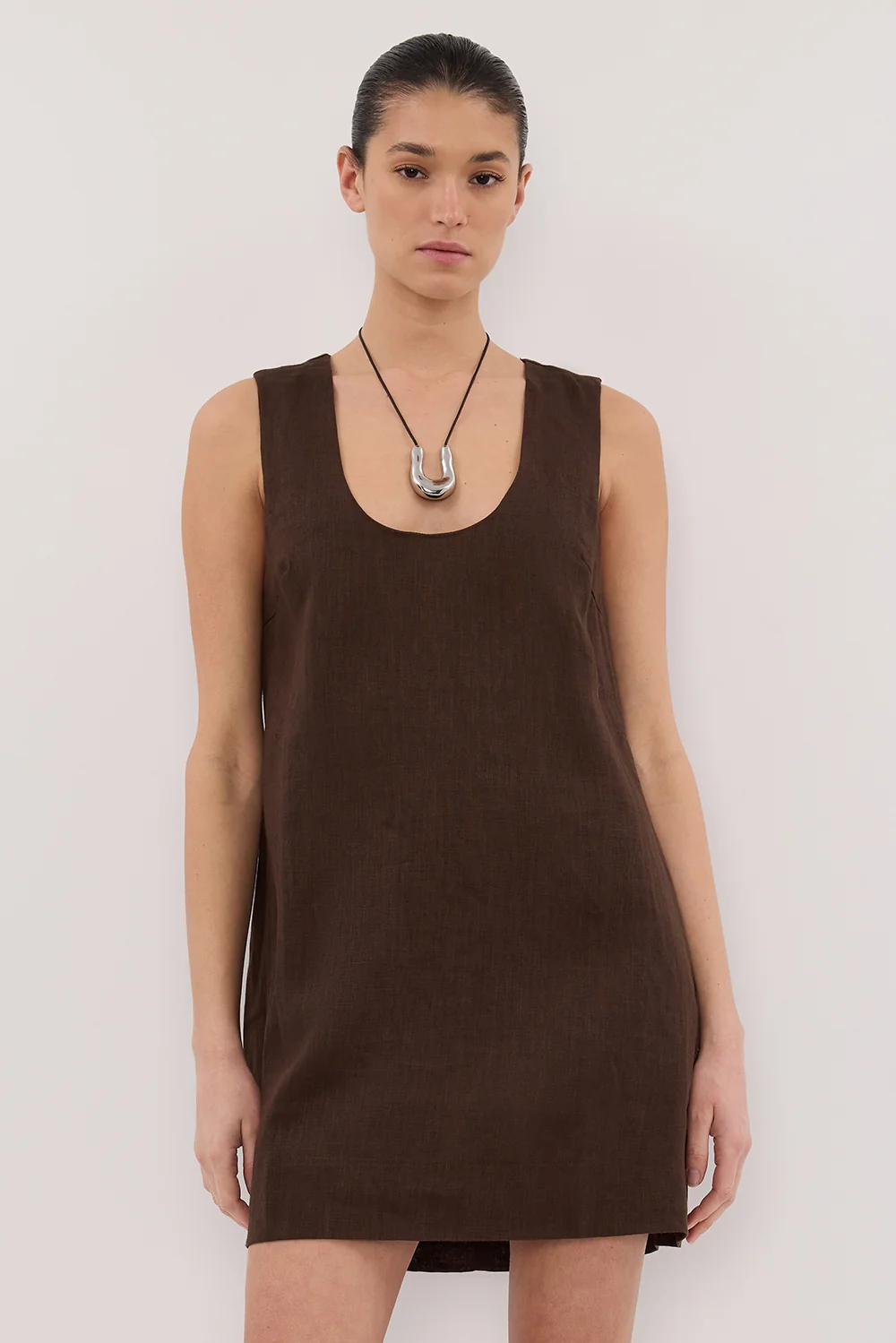 LOTUS BITTER CHOC LINEN MINI DRESS - Image 2