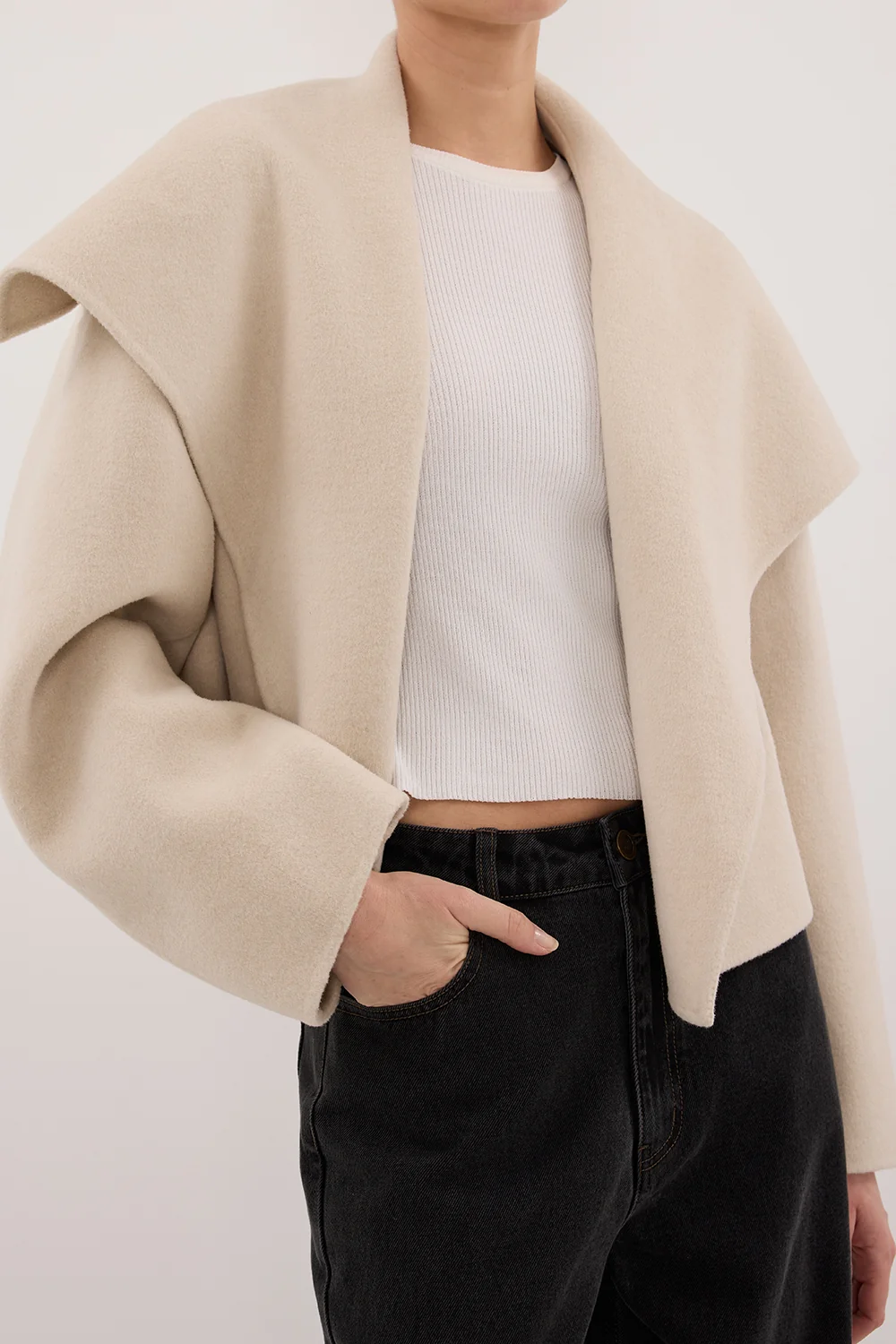 LUCIA BONE CROPPED WOOL BLEND TRENCH COAT - Image 5