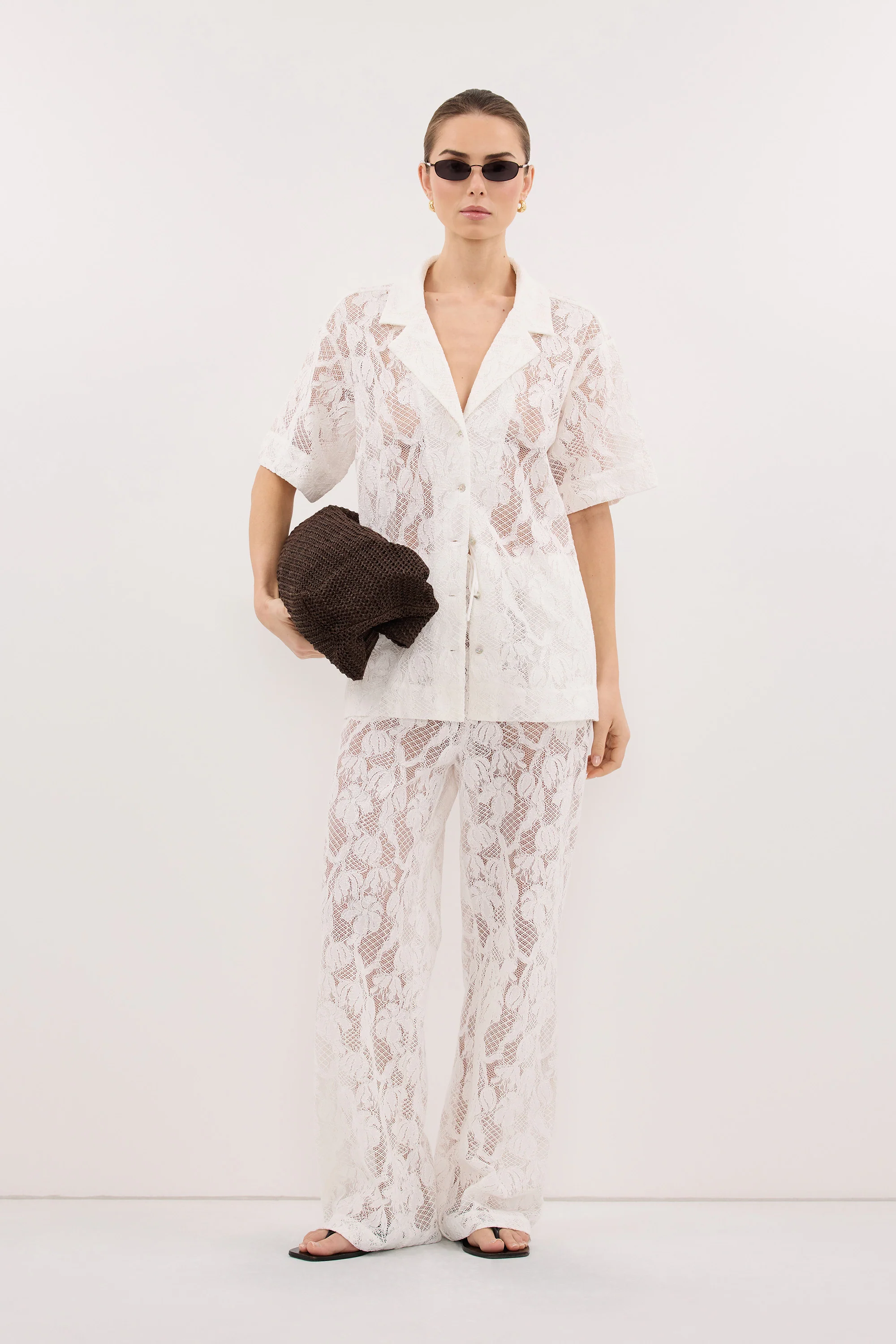 LUCINE WHITE LACE COLLARED SHIRT