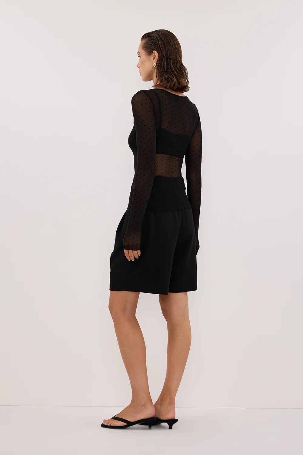 MAE BLACK MESH SPOT LONG SLEEVE TOP - Image 4