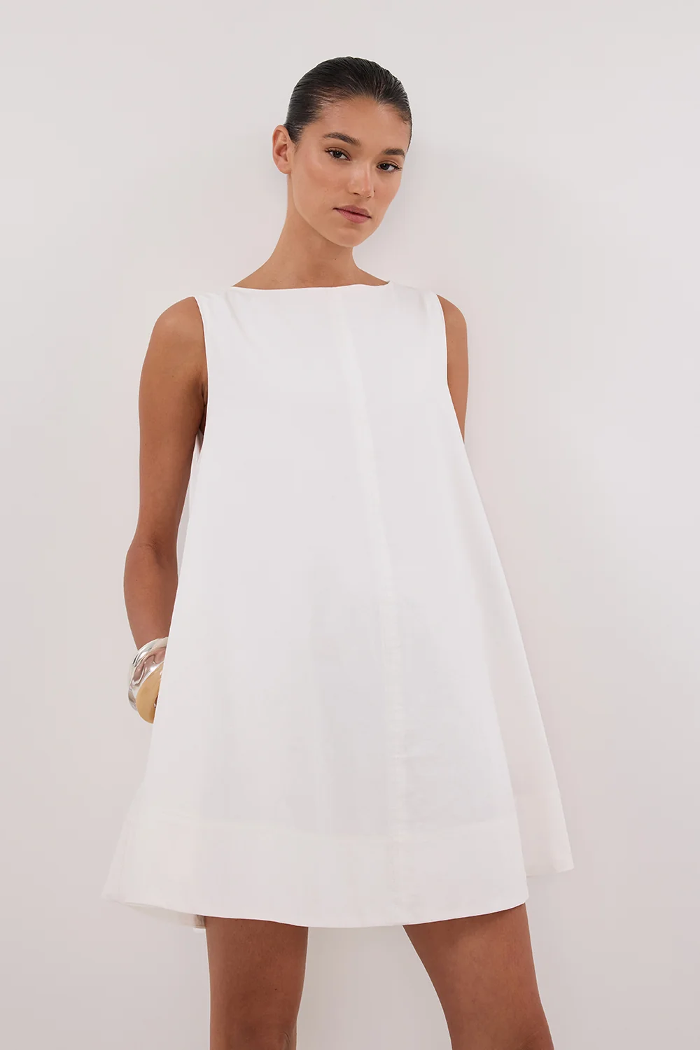 MAISIE WHITE POPLIN MINI DRESS - Image 2