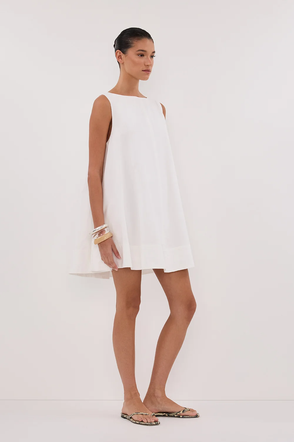 MAISIE WHITE POPLIN MINI DRESS - Image 3