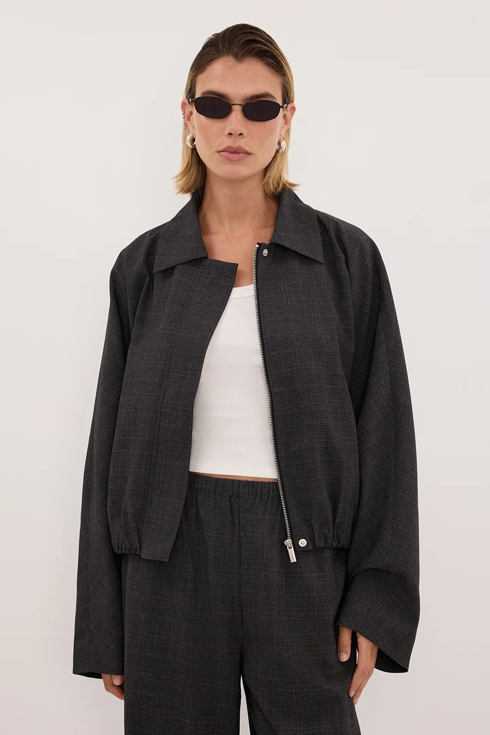 MARCO GREY PLAID BOMBER JACKET - Image 2