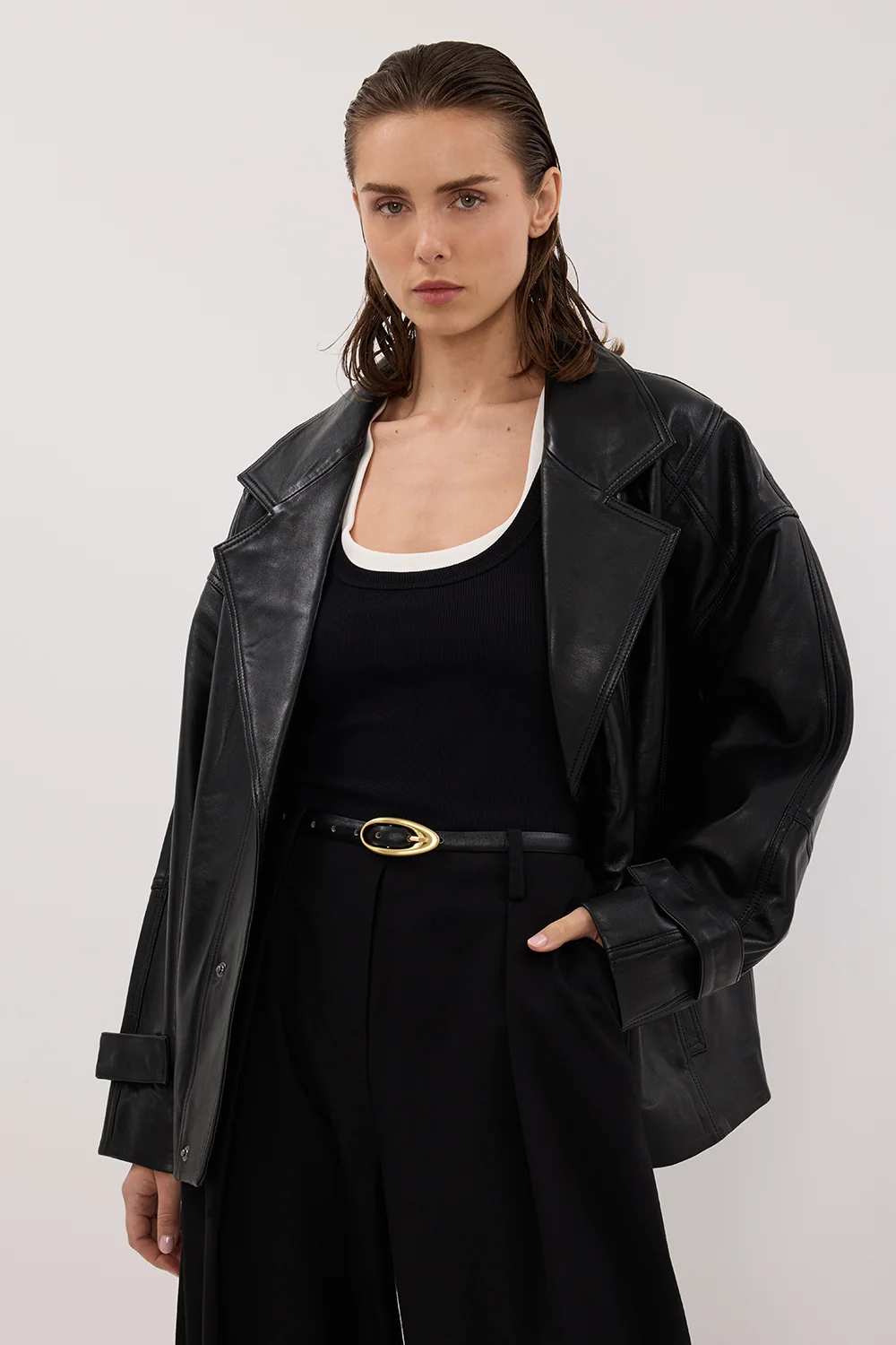 MARGOT BLACK OVERSIZED LEATHER JACKET - Image 2