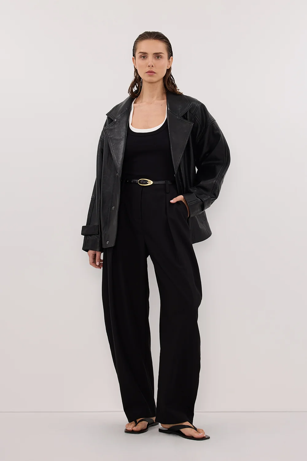 MARGOT BLACK OVERSIZED LEATHER JACKET - Image 3