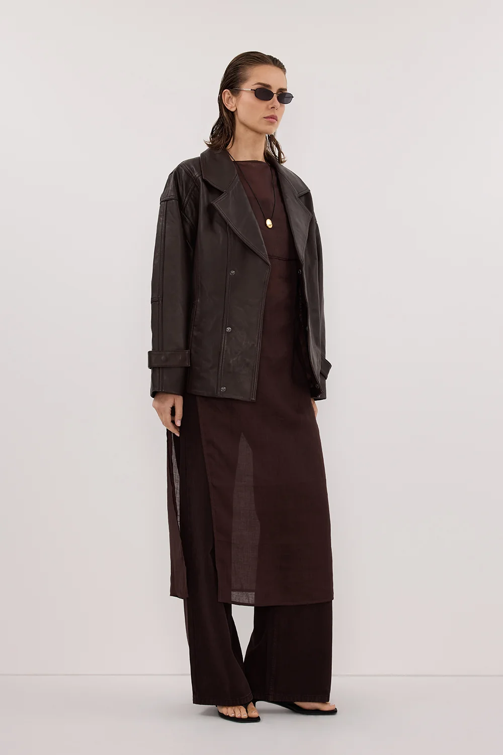 MARGOT CHOC OVERSIZED LEATHER JACKET - Image 3