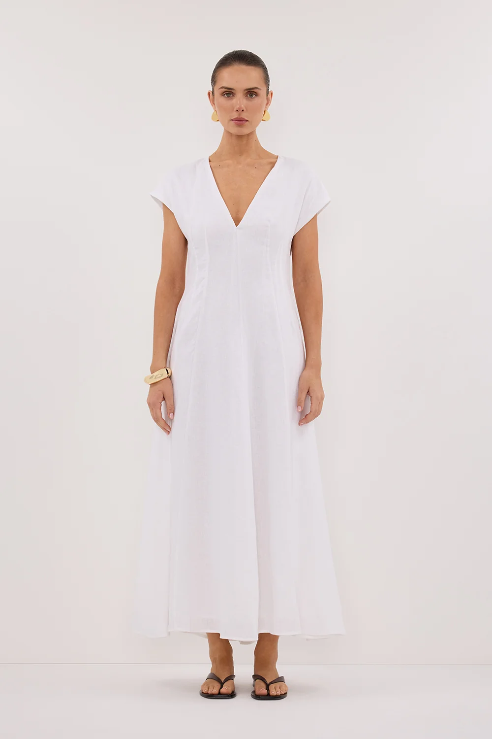 MATISSE WHITE LINEN MIDI DRESS