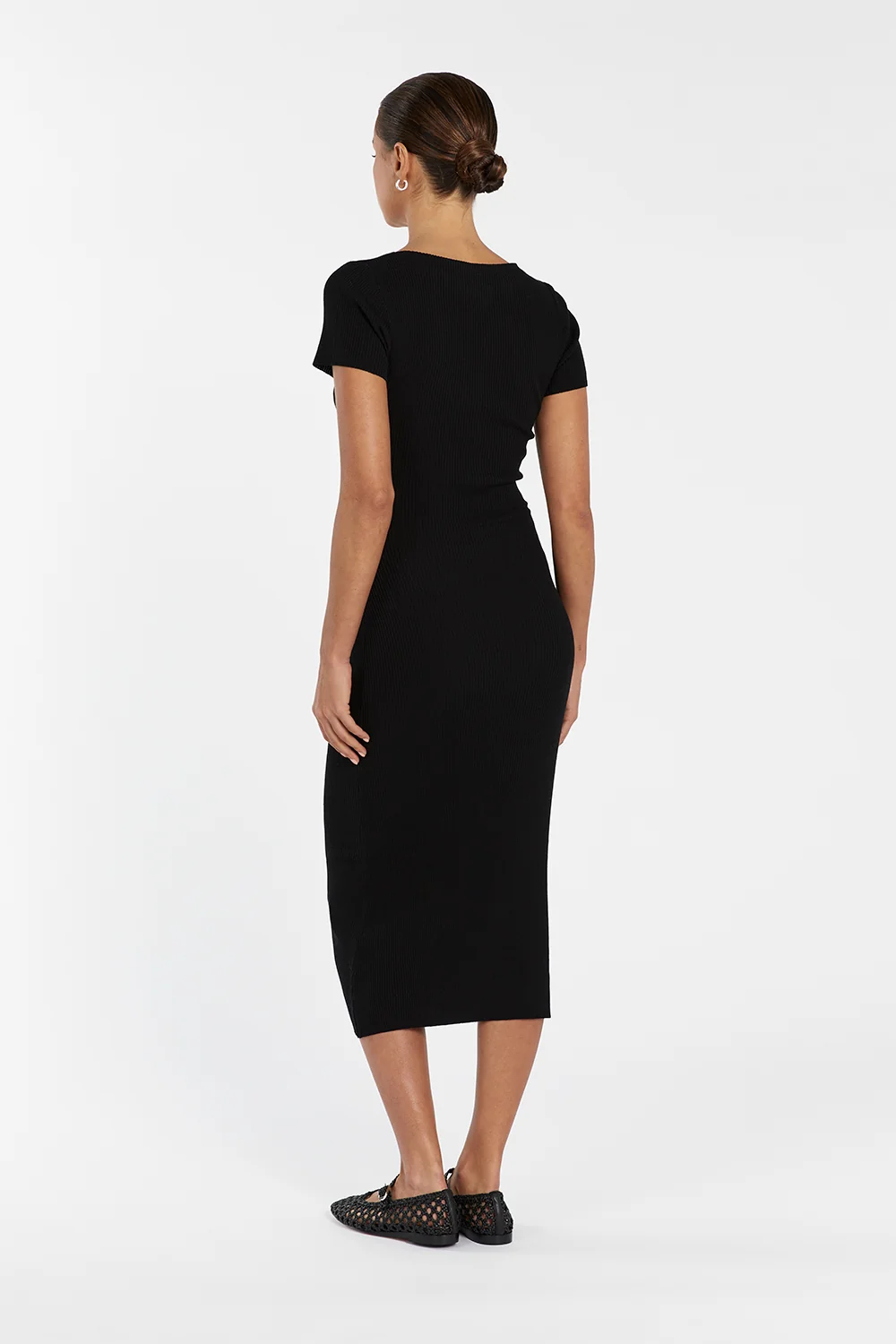 MAX BLACK BOAT NECK KNIT MIDI DRESS - Image 4