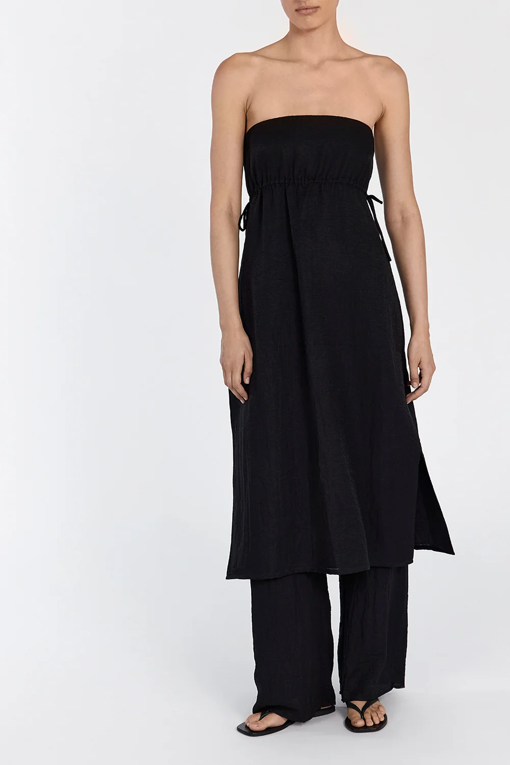 MEI BLACK LINEN BLEND TUNIC TOP - Image 2