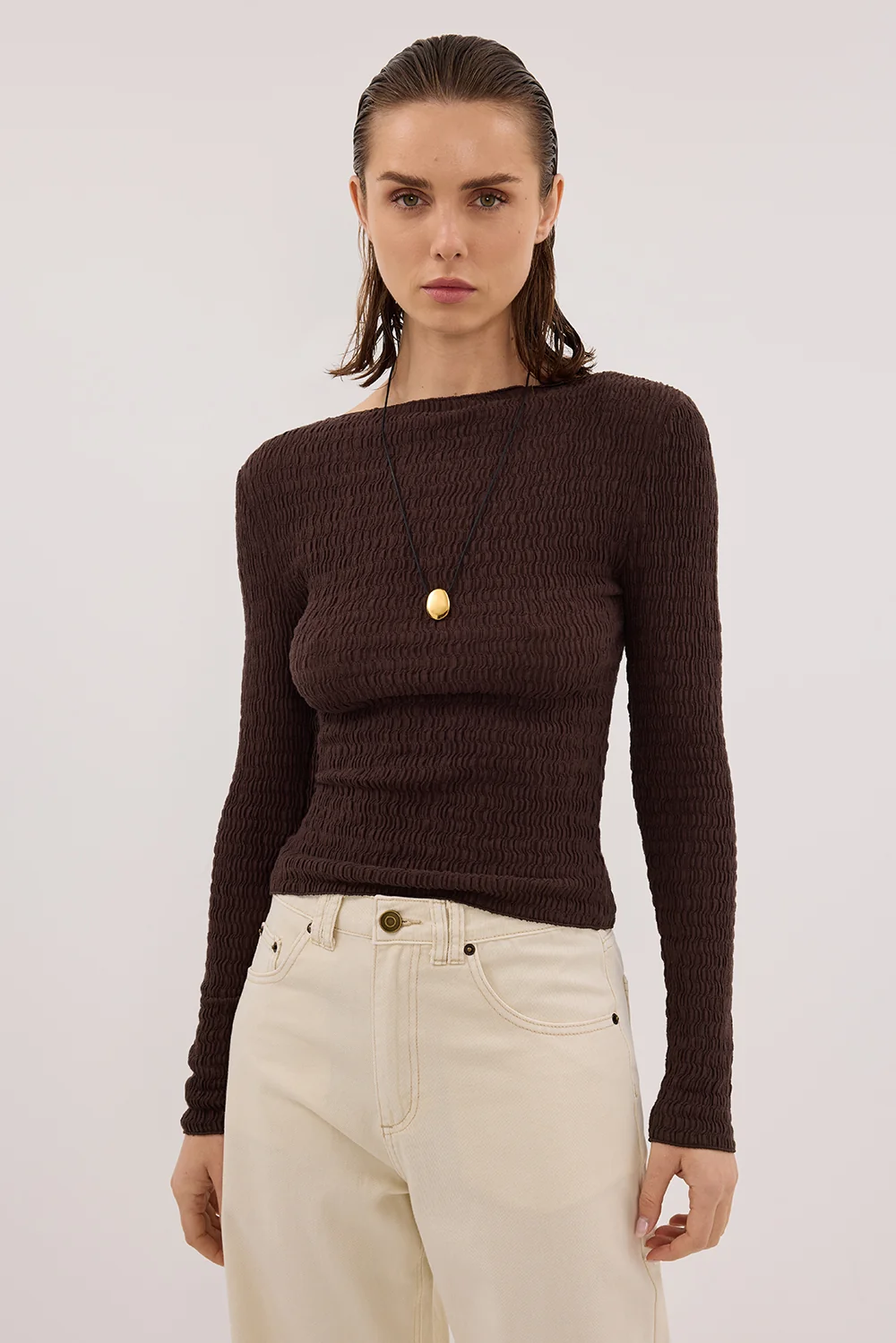 MELISSA CHOC LONG SLEEVE KNIT TOP - Image 2