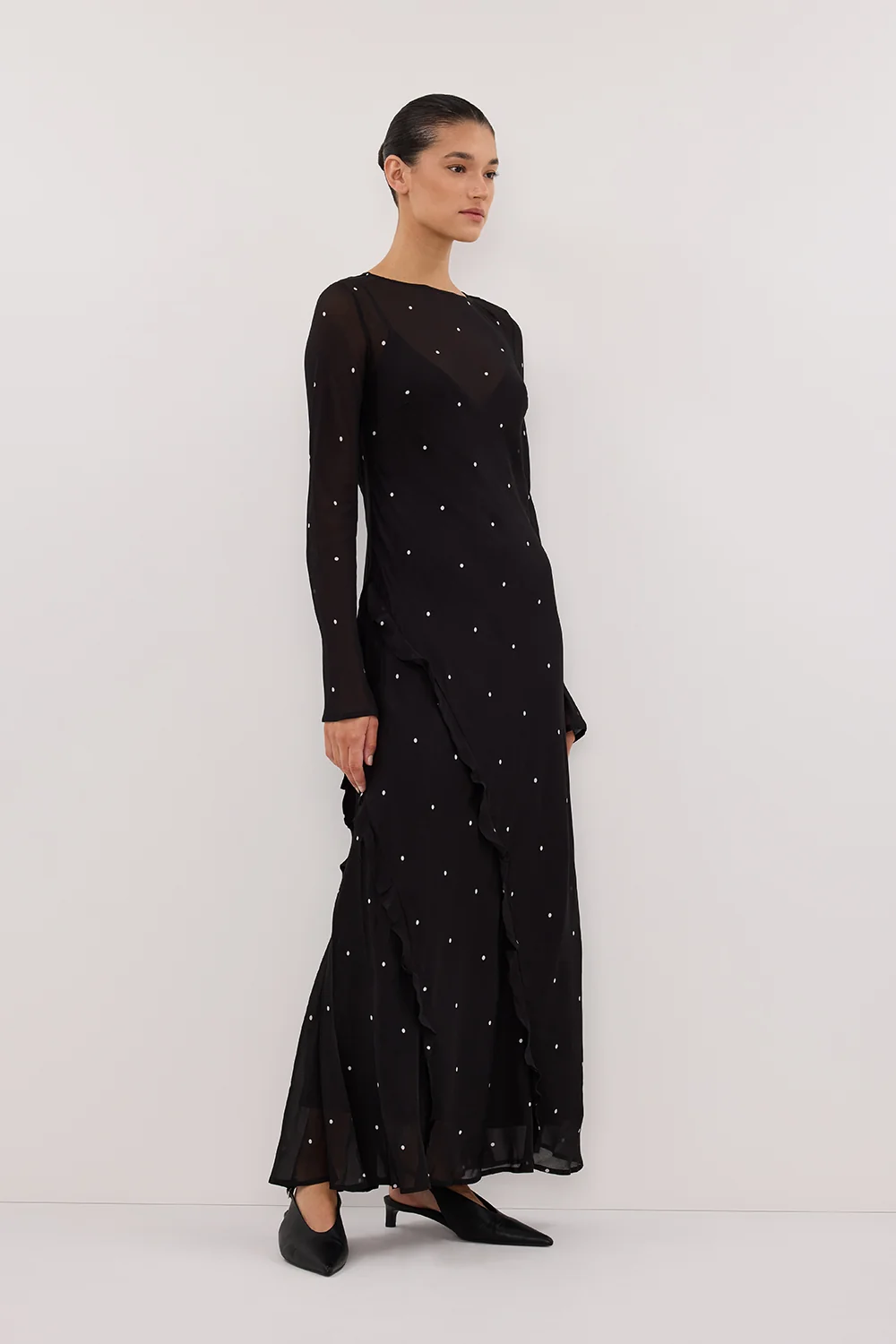 MELROSE BLACK SPOT LONG SLEEVE MAXI DRESS - Image 3
