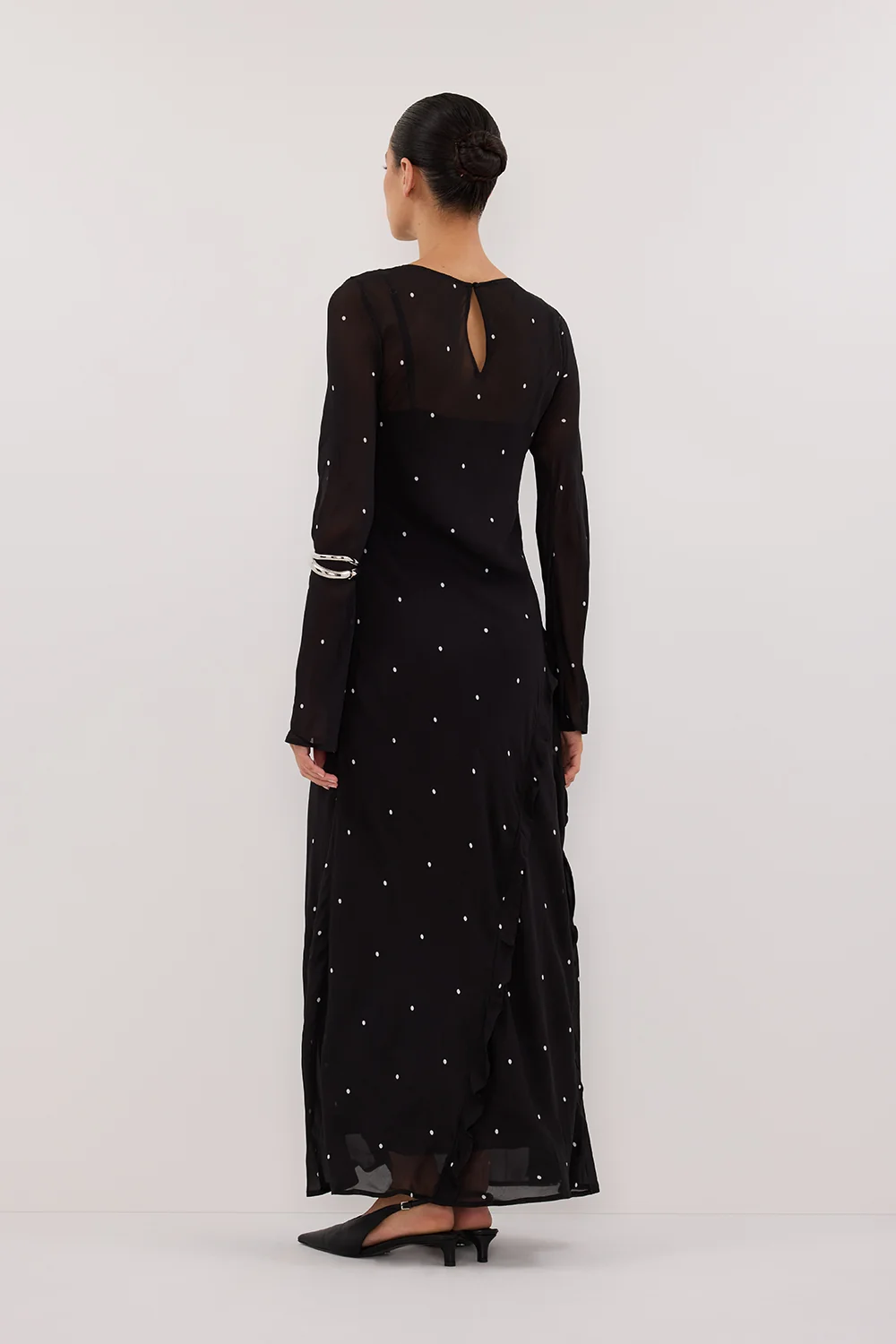 MELROSE BLACK SPOT LONG SLEEVE MAXI DRESS - Image 4