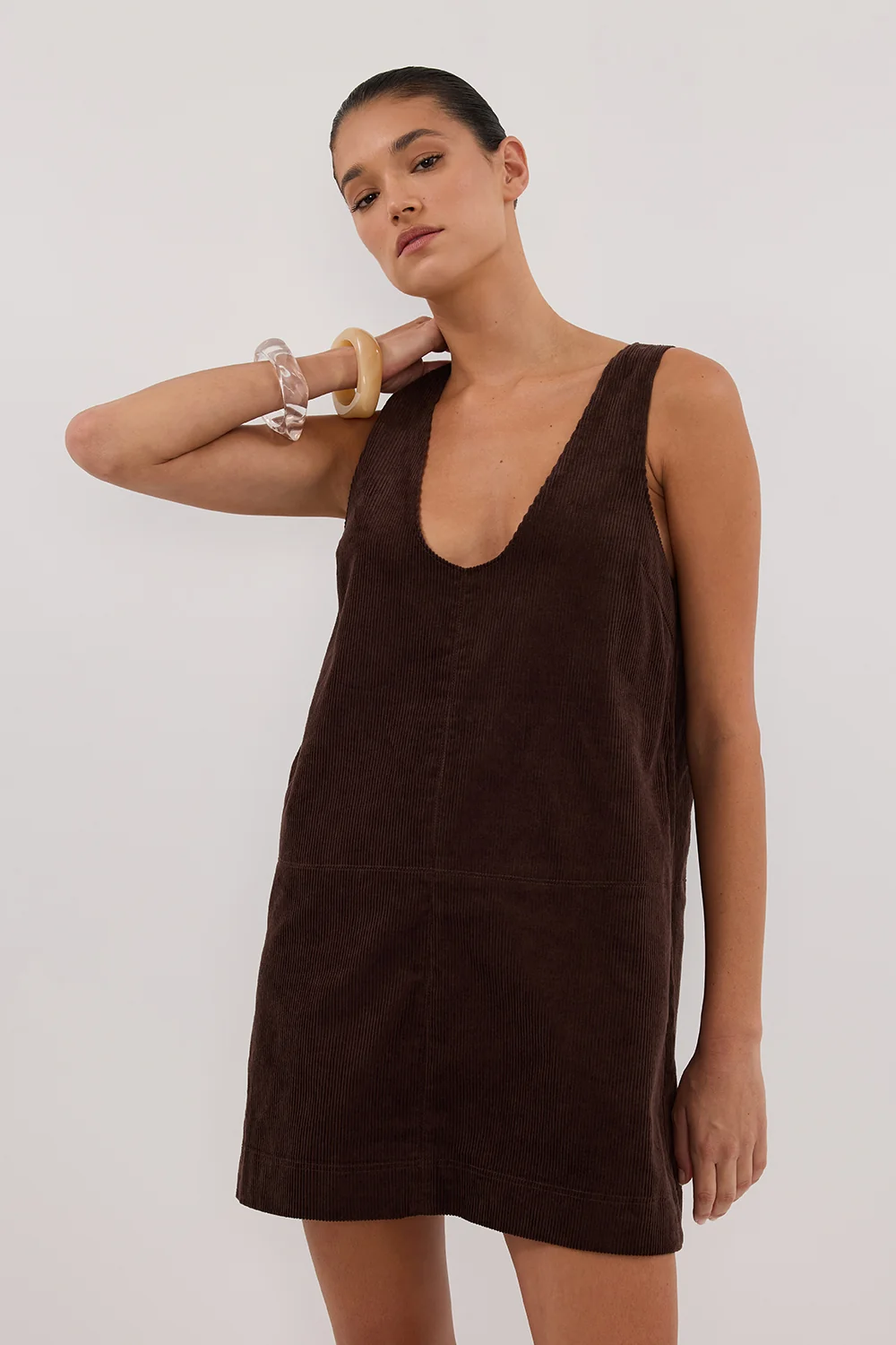 MILA CHOC COTTON CORDUROY MINI DRESS - Image 2