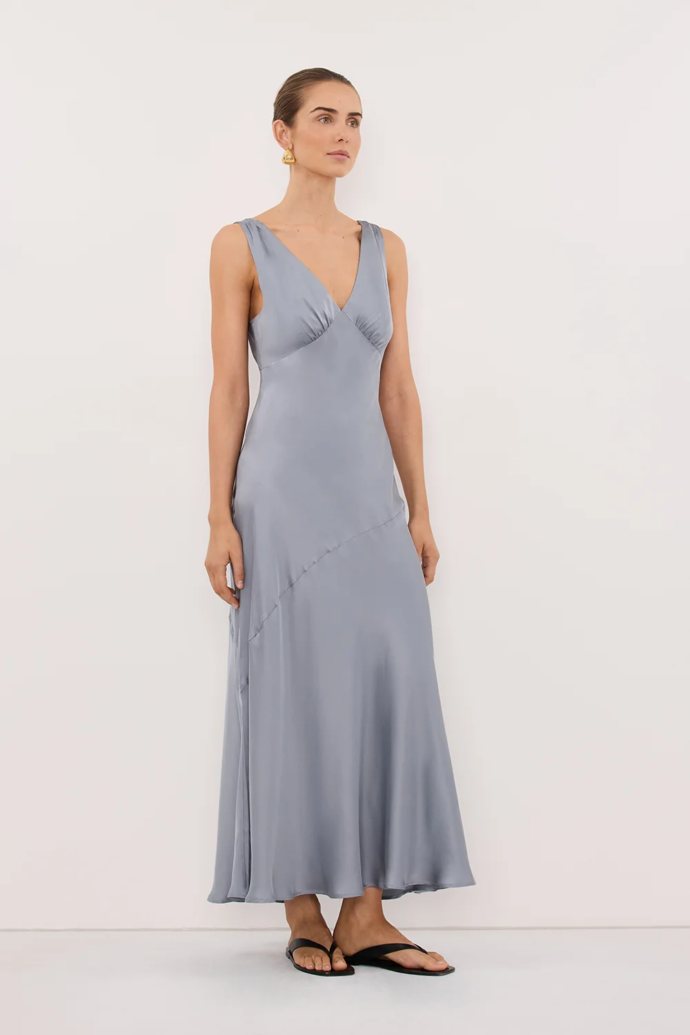 MILA DUSTY BLUE SILK MIDI DRESS - Image 3