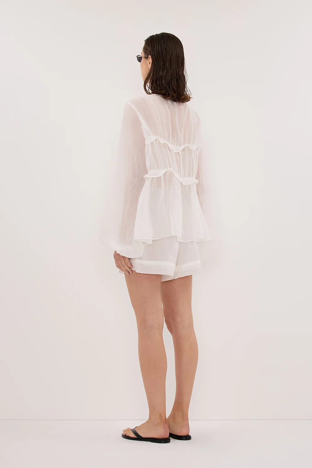 MILA WHITE RAMIE LONG SLEEVE FRILL TOP - Image 4