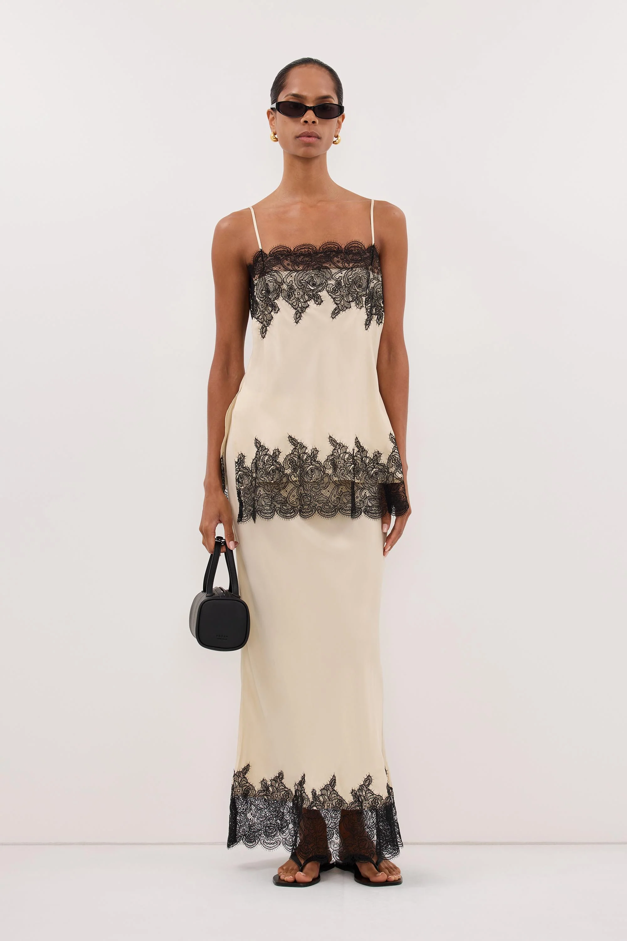MINA STRAW CUPRO LACE MIDI SKIRT