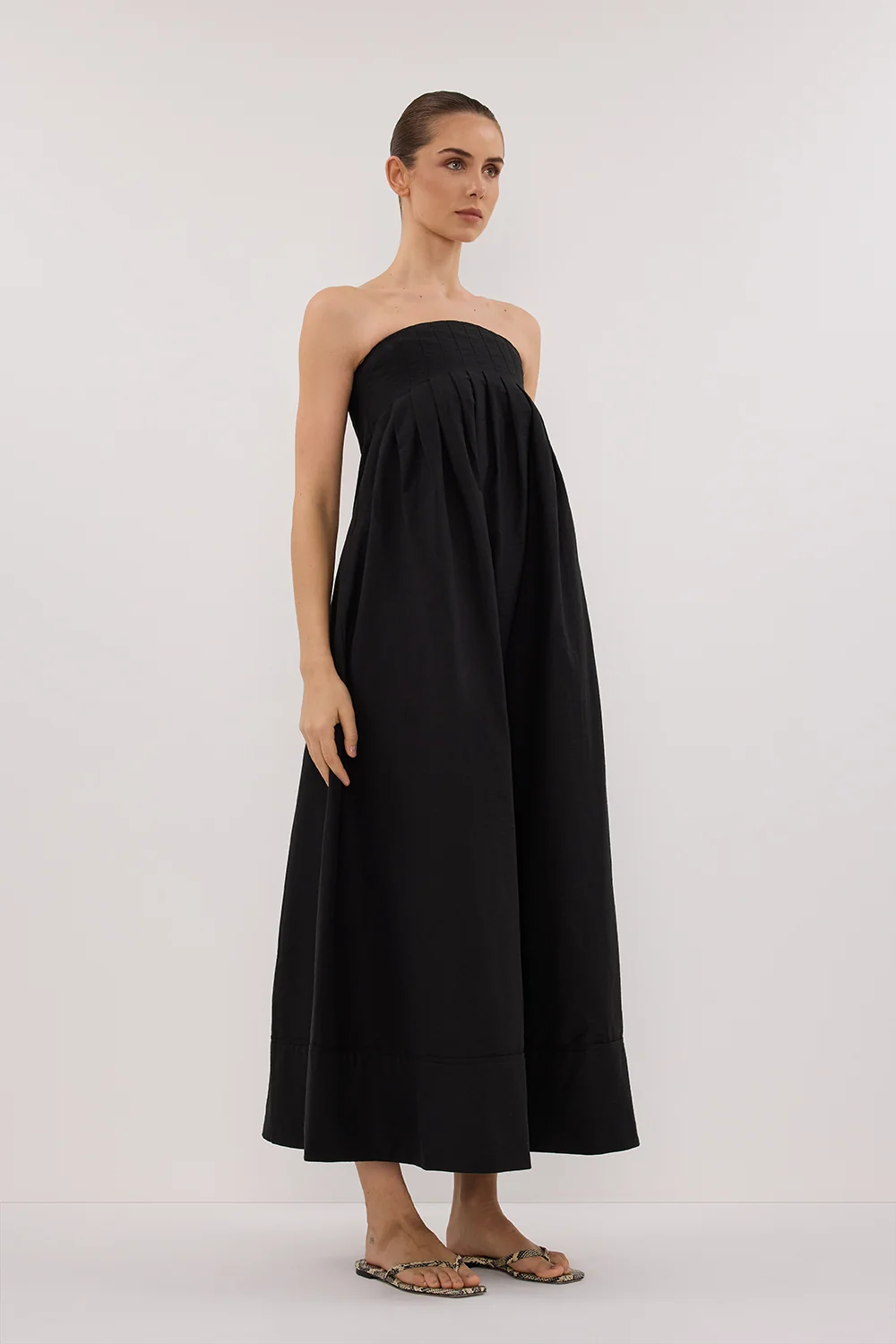 MORGAN BLACK STRAPLESS MIDI DRESS - Image 3