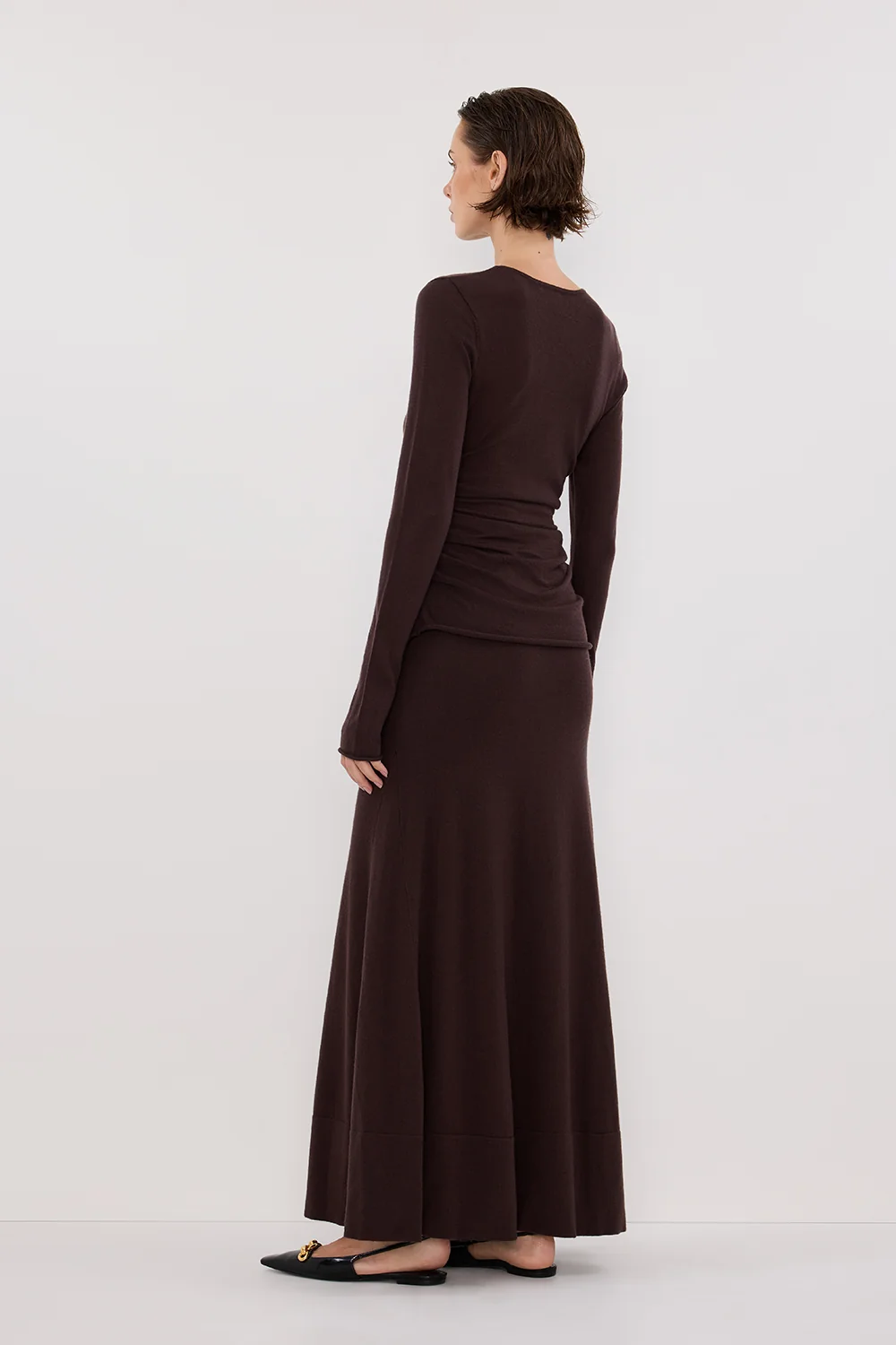 NICO BITTER CHOC MERINO MAXI SKIRT - Image 4