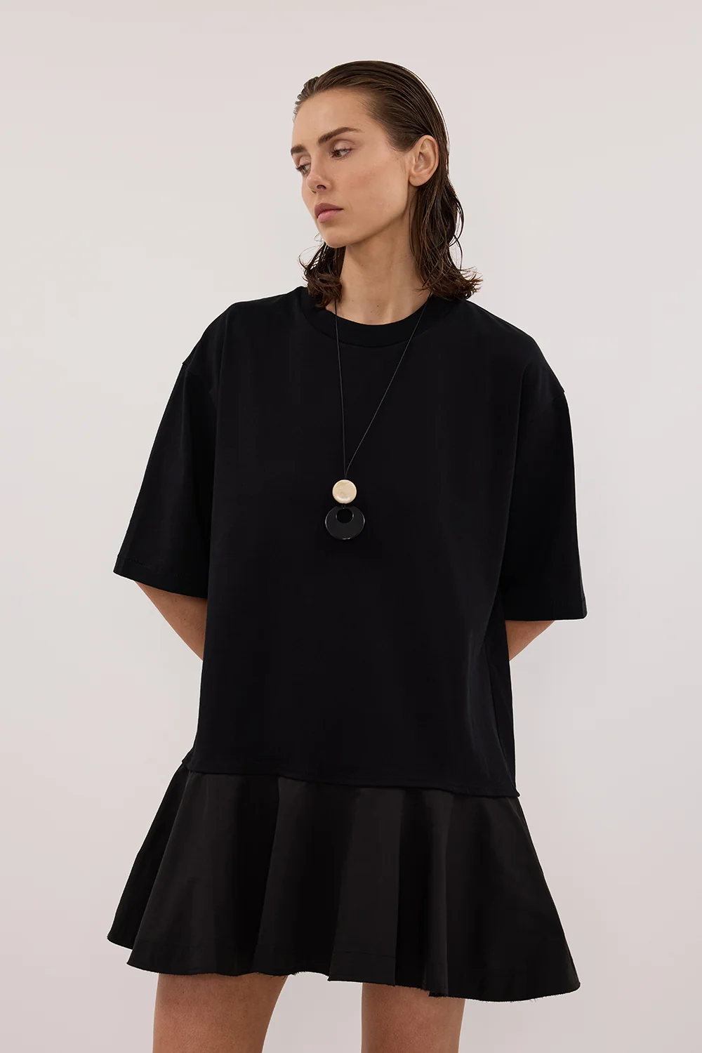 NOAH BLACK SHORT SLEEVE RUFFLE MINI DRESS - Image 2