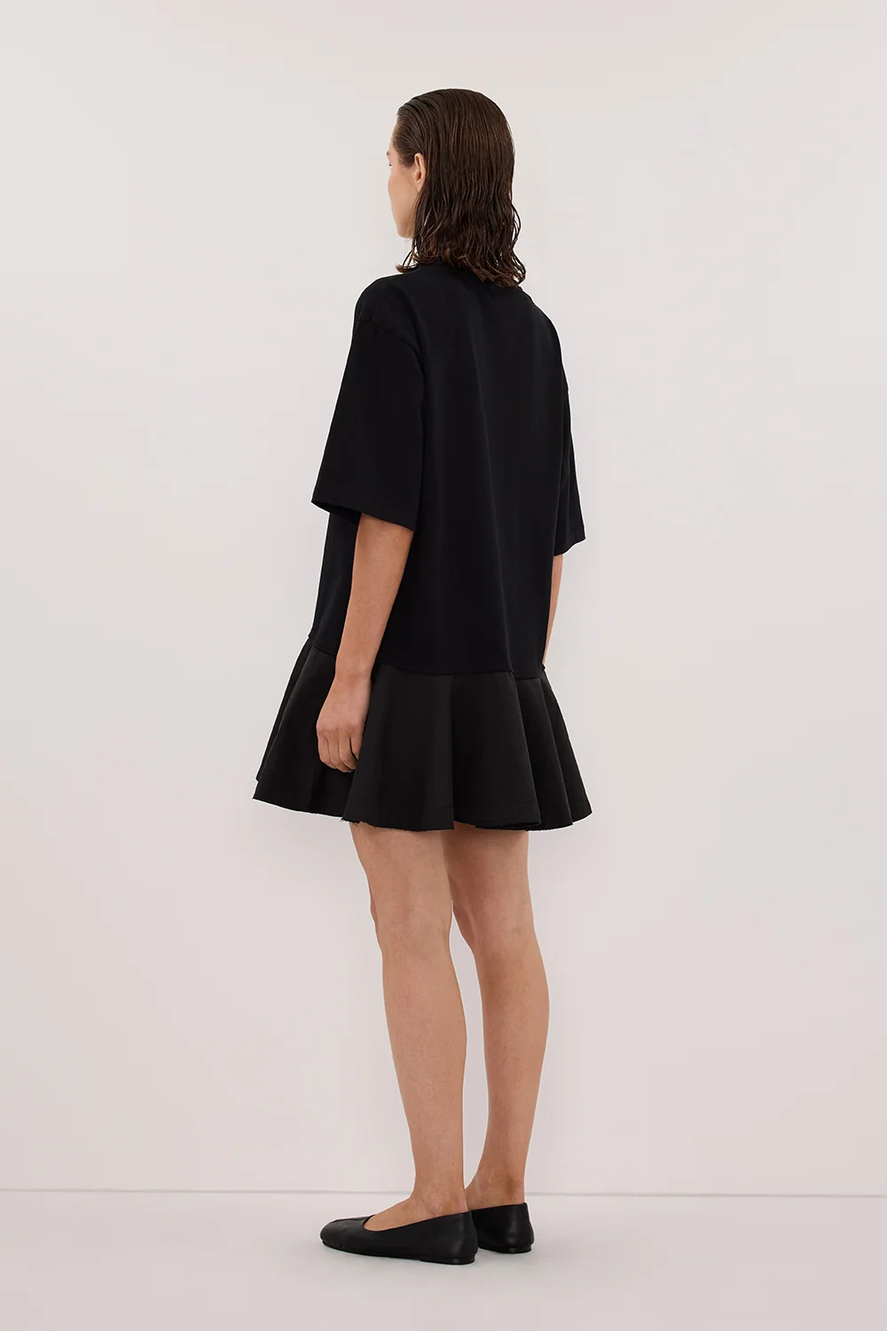 NOAH BLACK SHORT SLEEVE RUFFLE MINI DRESS - Image 4
