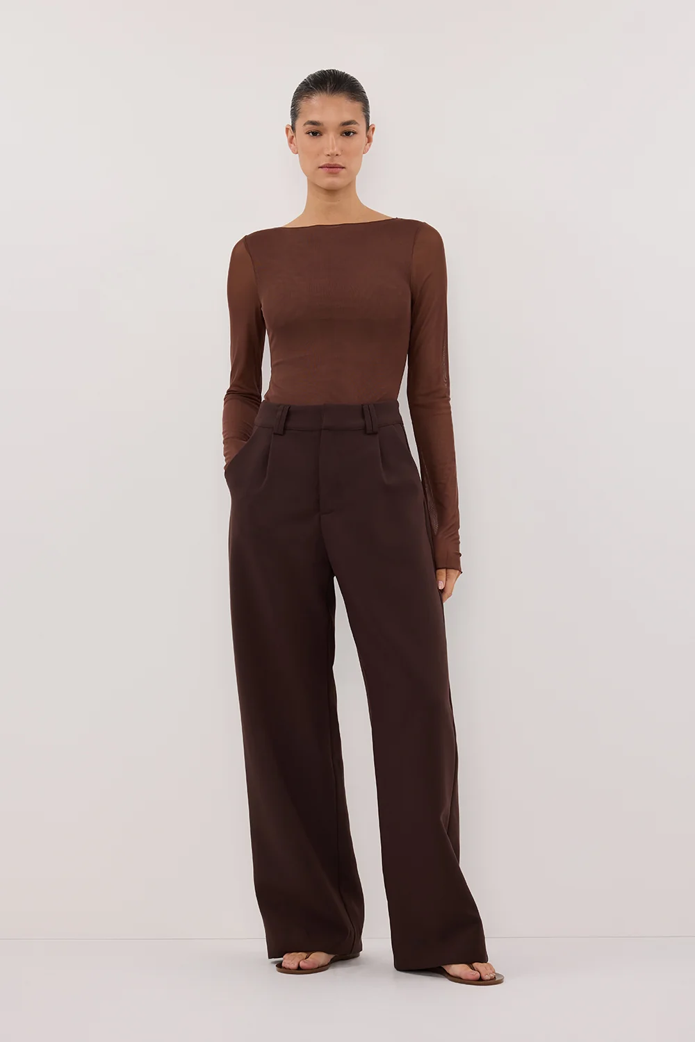 NYRA CHOC LONG SLEEVE MESH TOP - Image 2