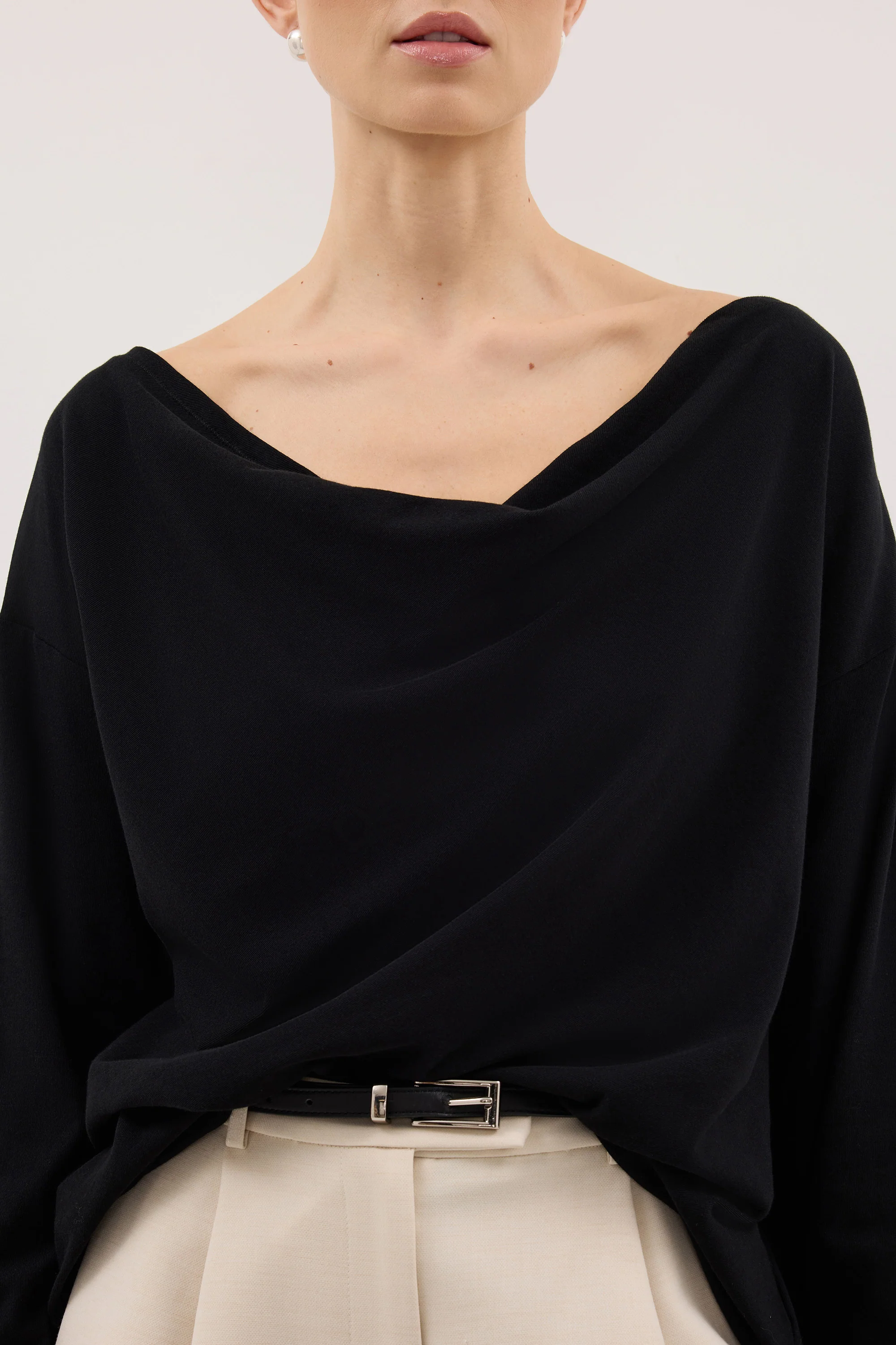 ORELIA BLACK COWL NECK SLEEVED TOP - Image 5