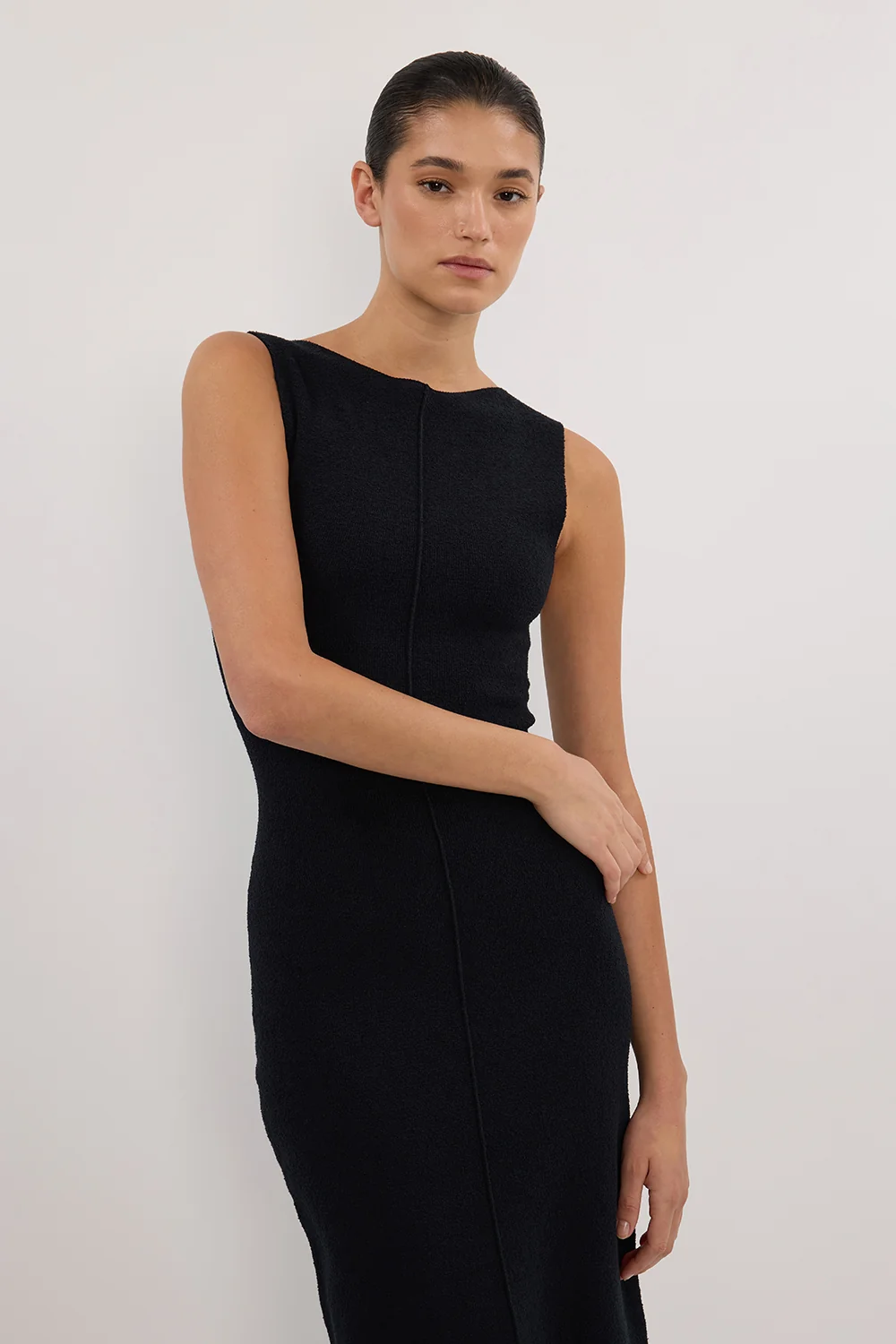 OWEN BLACK CREPE KNIT MIDI DRESS - Image 2