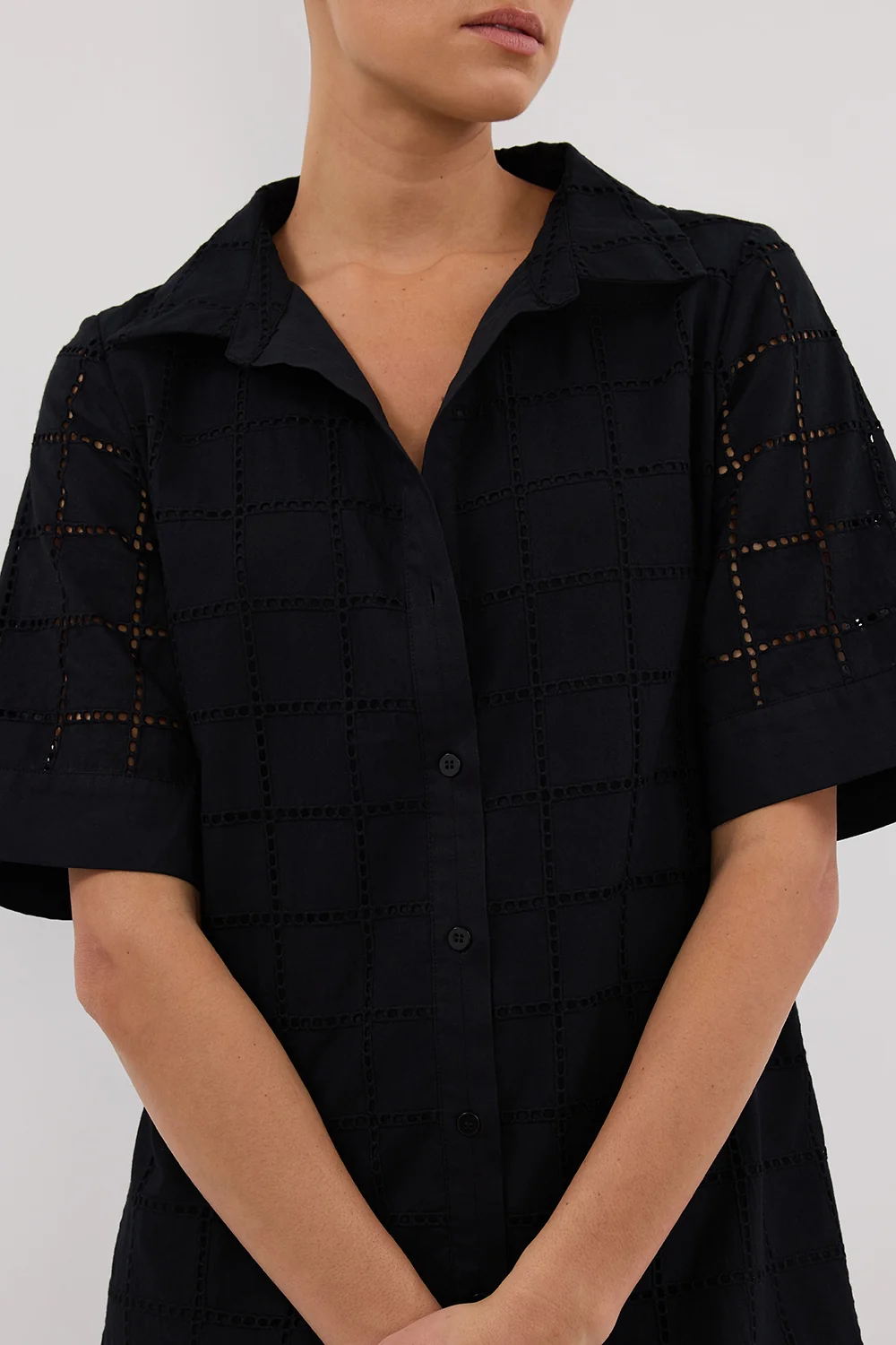 OWEN BLACK SLEEVED BRODERIE MINI DRESS - Image 5