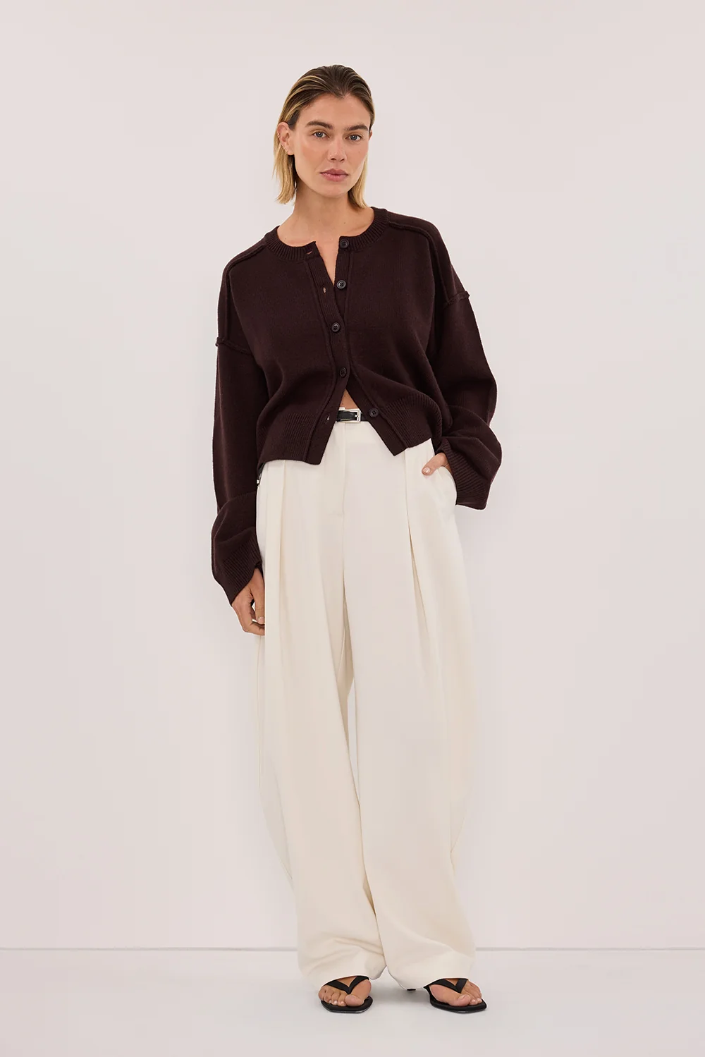 PAIGE CHOC WOOL KNIT CARDIGAN