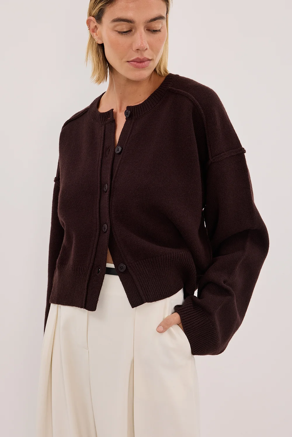 PAIGE CHOC WOOL KNIT CARDIGAN - Image 5