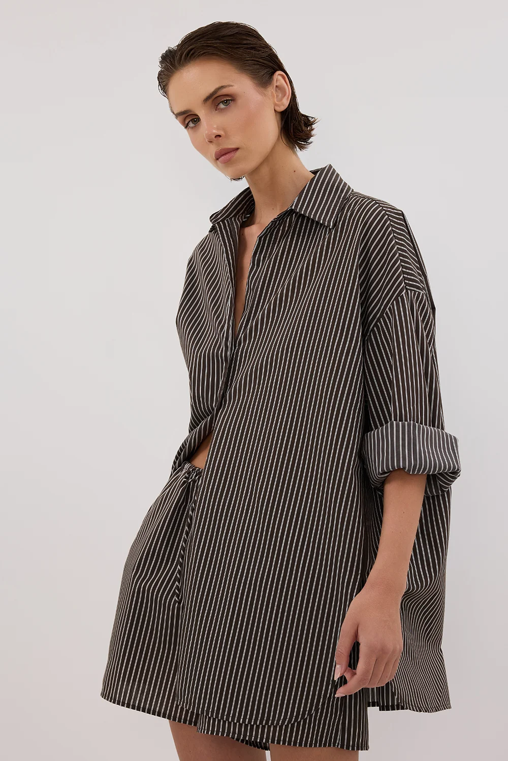 PALMA BITTER CHOC OVERSIZED SILK BLEND SHIRT - Image 2