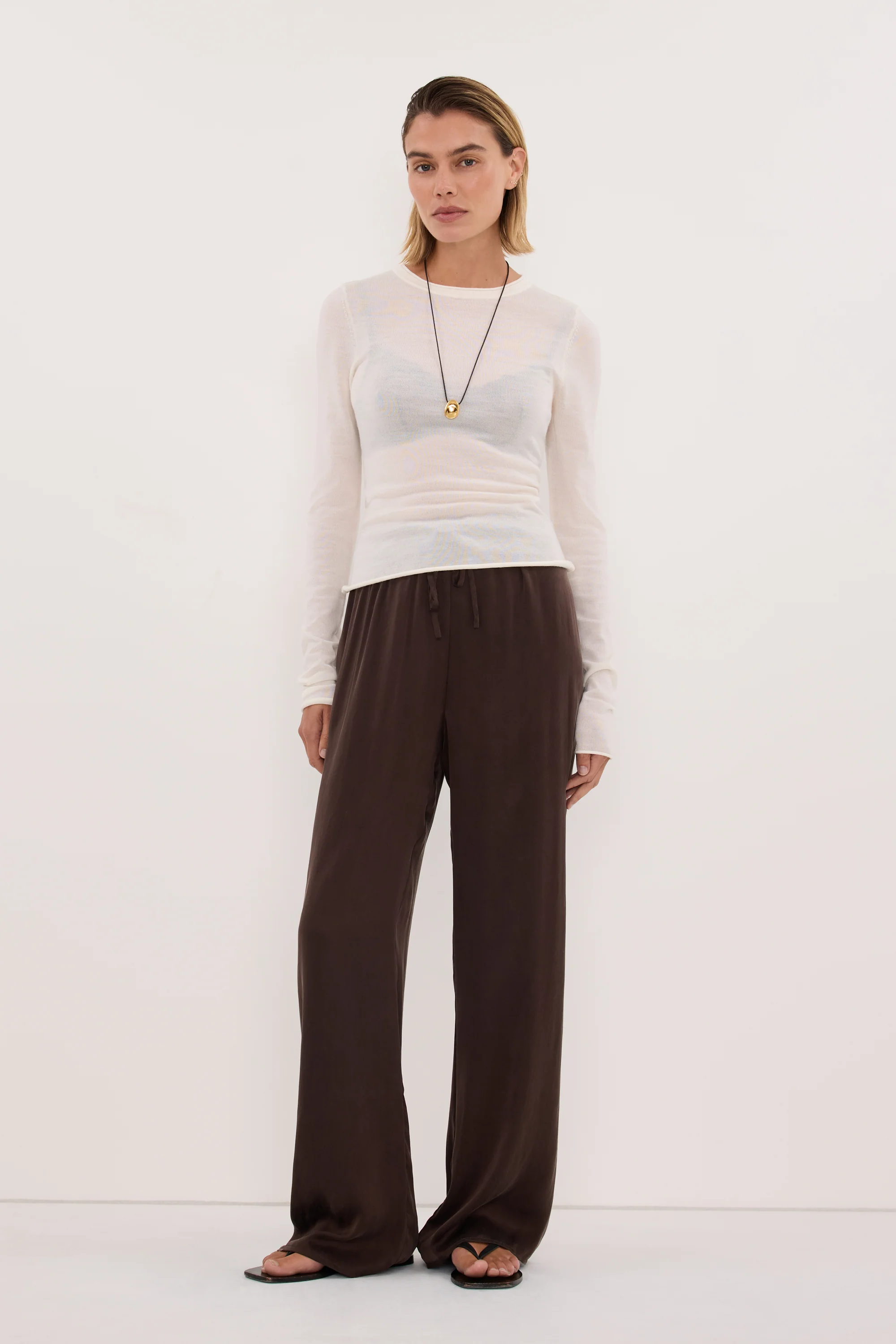 PERCY BITTER CHOC SILK PANT - Image 3