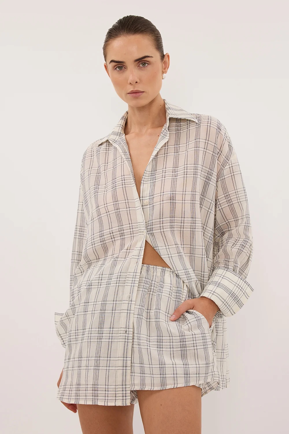 PETRA OFF WHITE CHECK SHIRT - Image 3