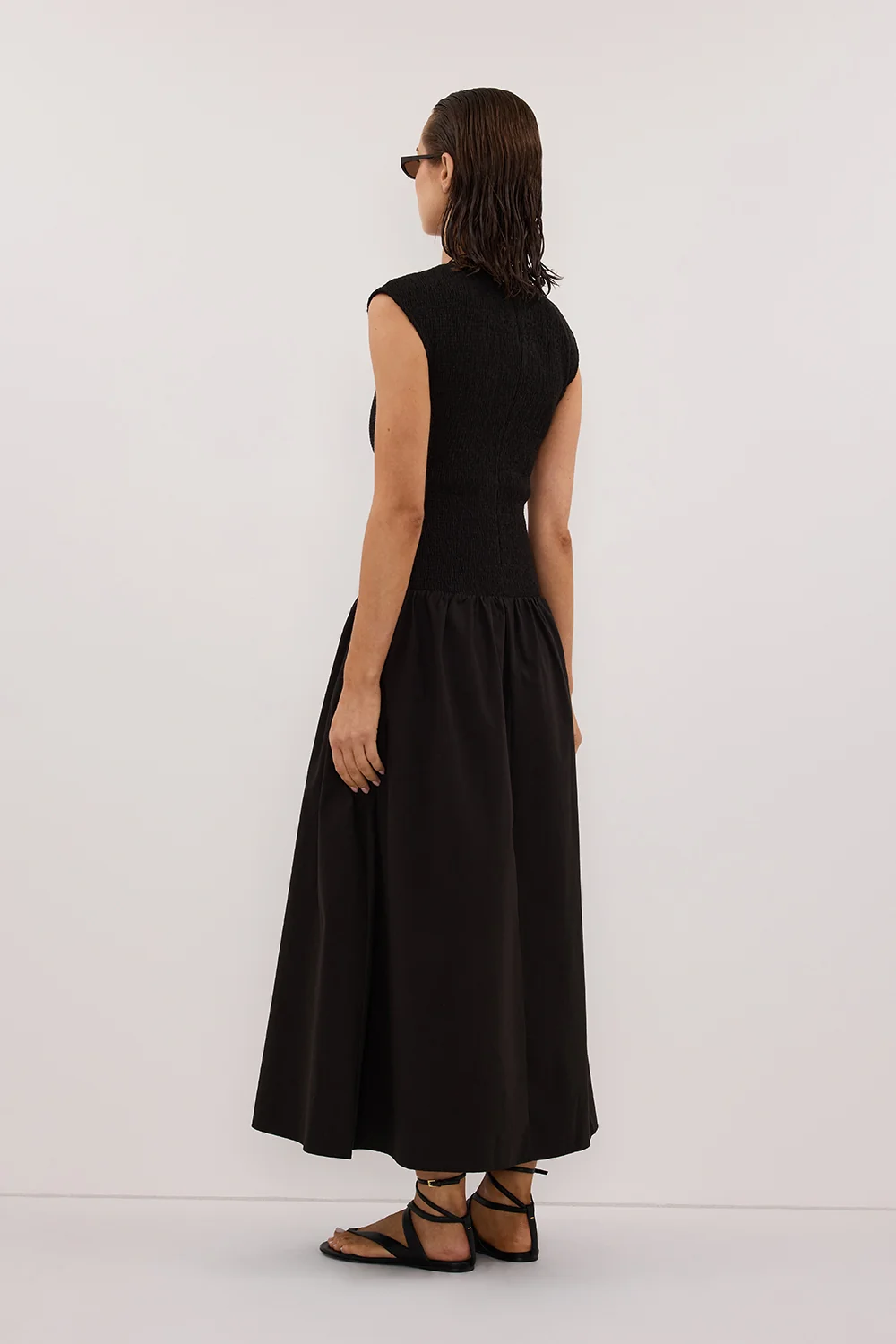 RUBI BLACK COTTON MIDI DRESS - Image 5