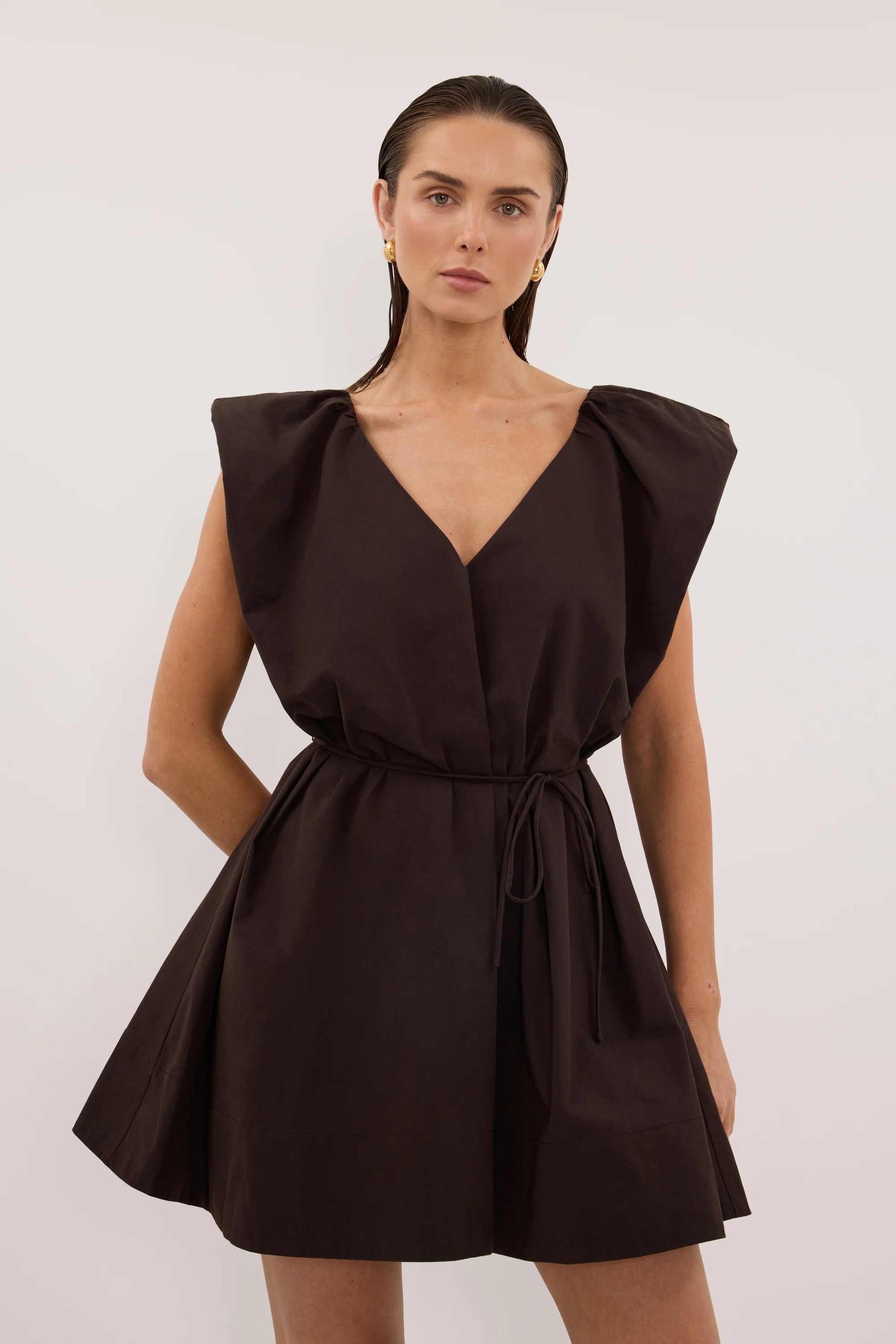 SABRE BURNT CHOC COTTON MINI DRESS - Image 2