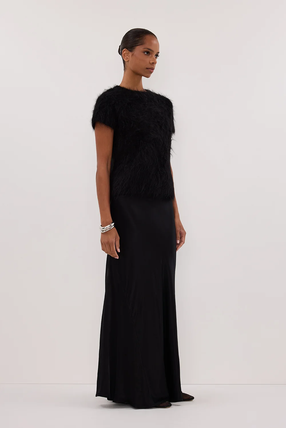 SALMA BLACK CAP SLEEVE KNIT TOP - Image 3