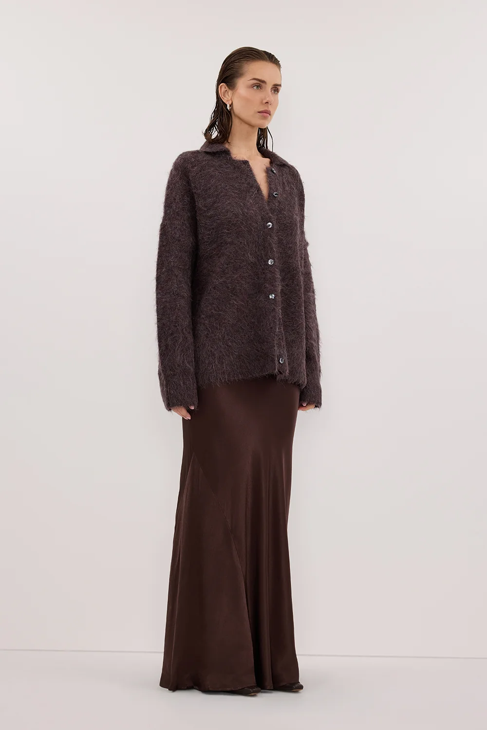 SALMA WINE POLO NECK KNIT CARDIGAN - Image 3
