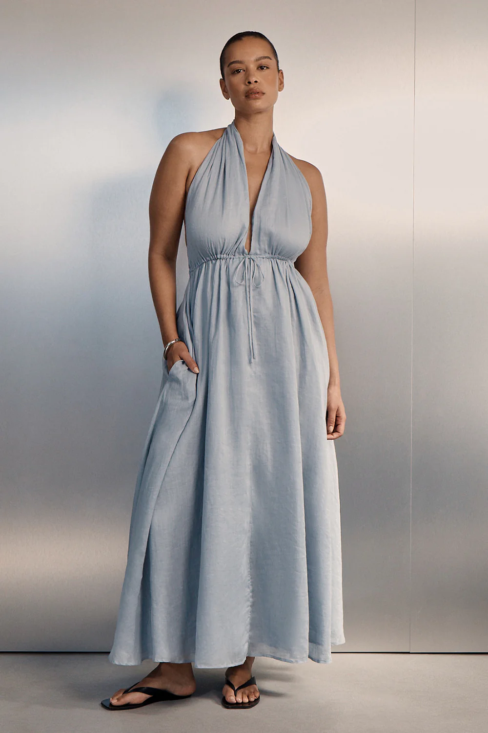 SAMMI DUSTY BLUE RAMIE MIDI DRESS - Image 6