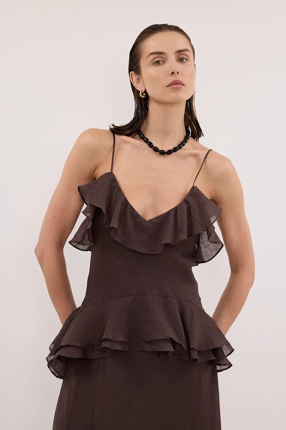 SARA DARK CHOC RAMIE MAXI DRESS - Image 2