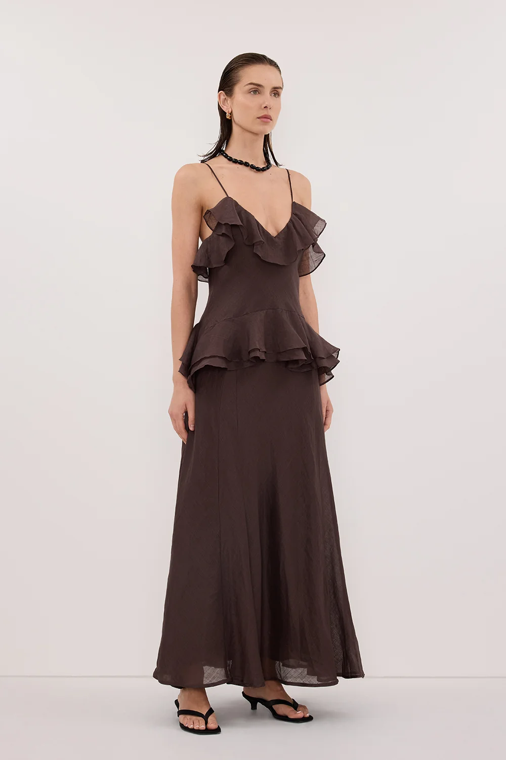 SARA DARK CHOC RAMIE MAXI DRESS - Image 3