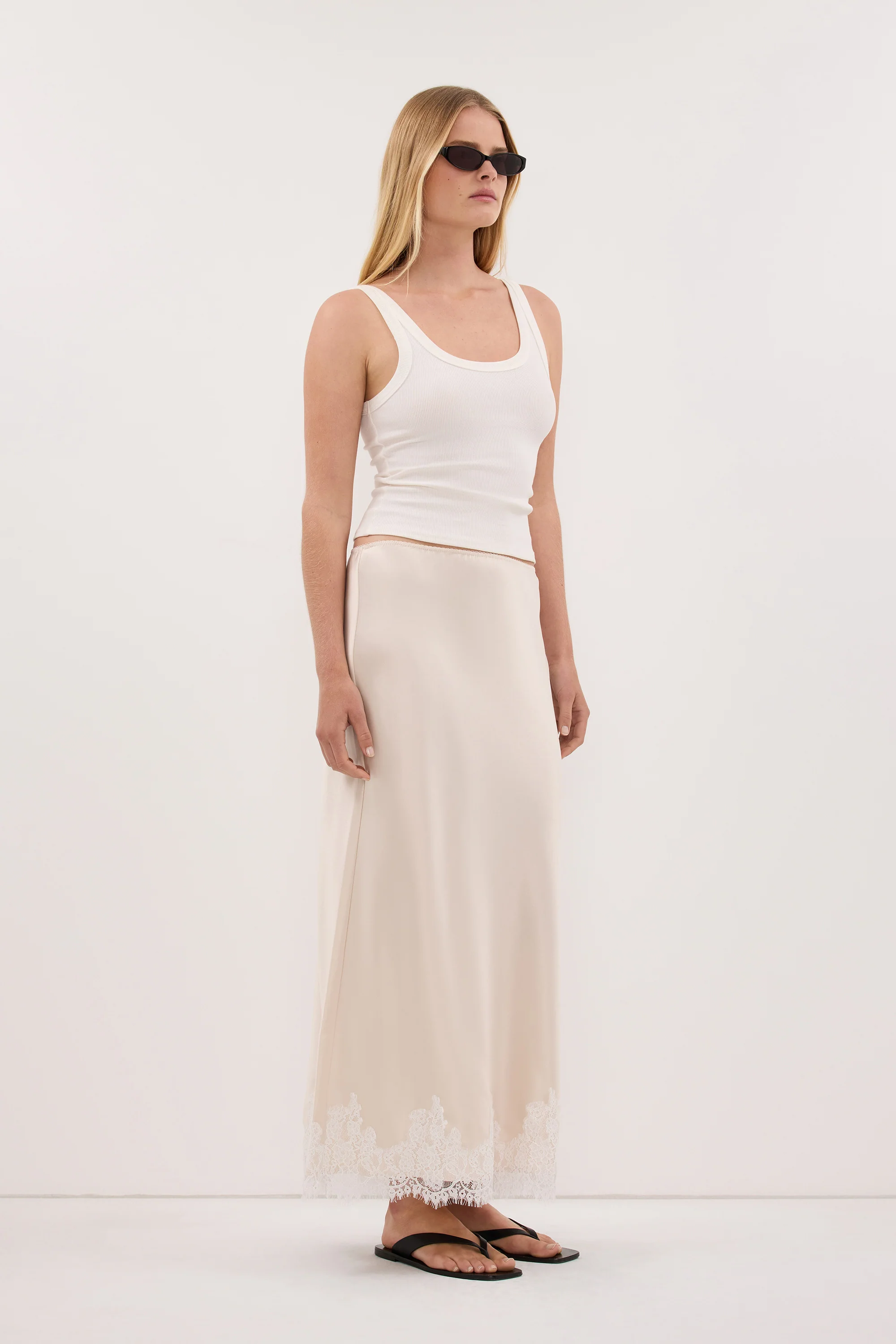 SELENE OYSTER SATIN MIDI SKIRT - Image 3