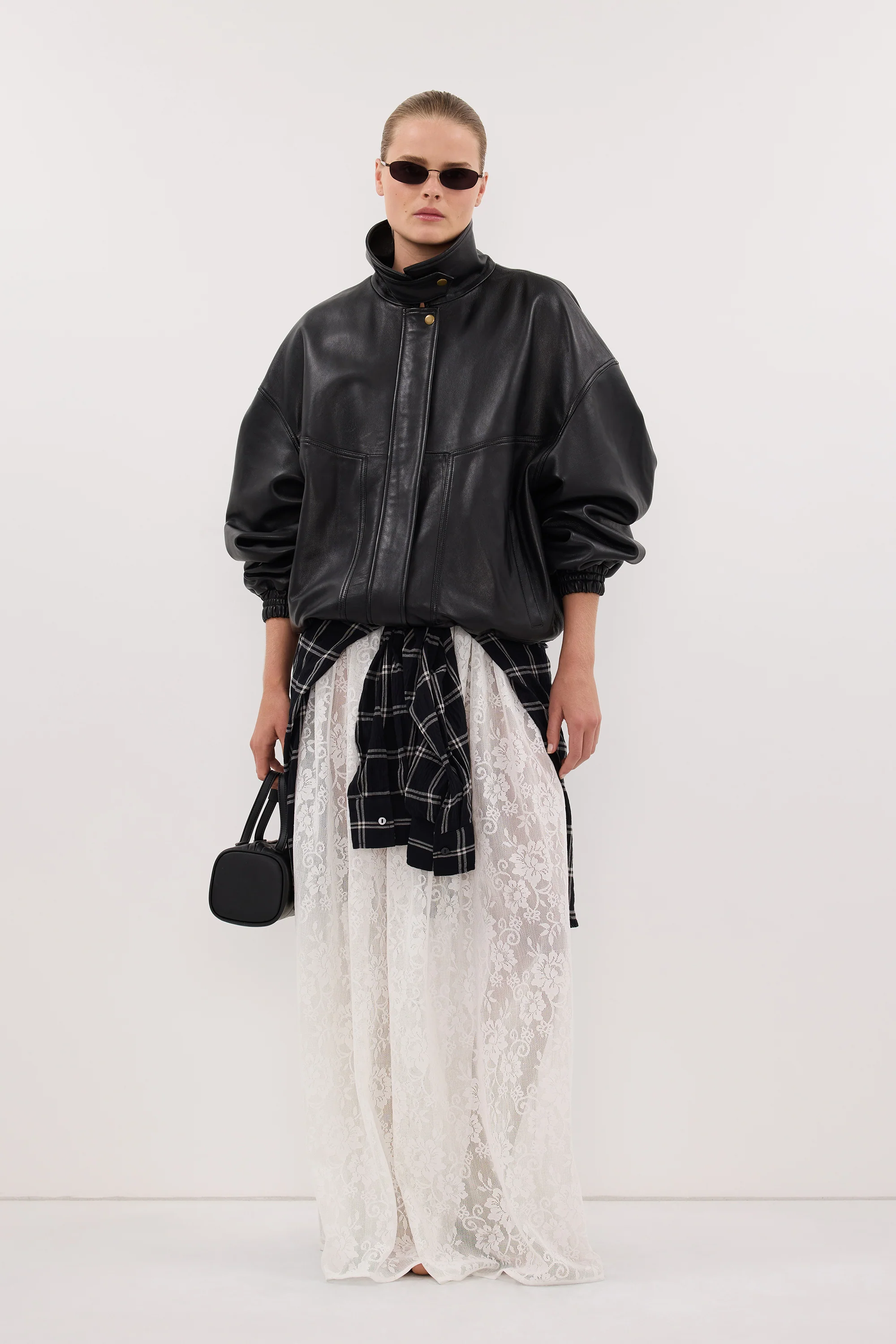 SERIN BLACK LEATHER BOMBER JACKET